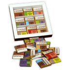 A. Morin dark chocolate tasting box with 27 colorful foil bars