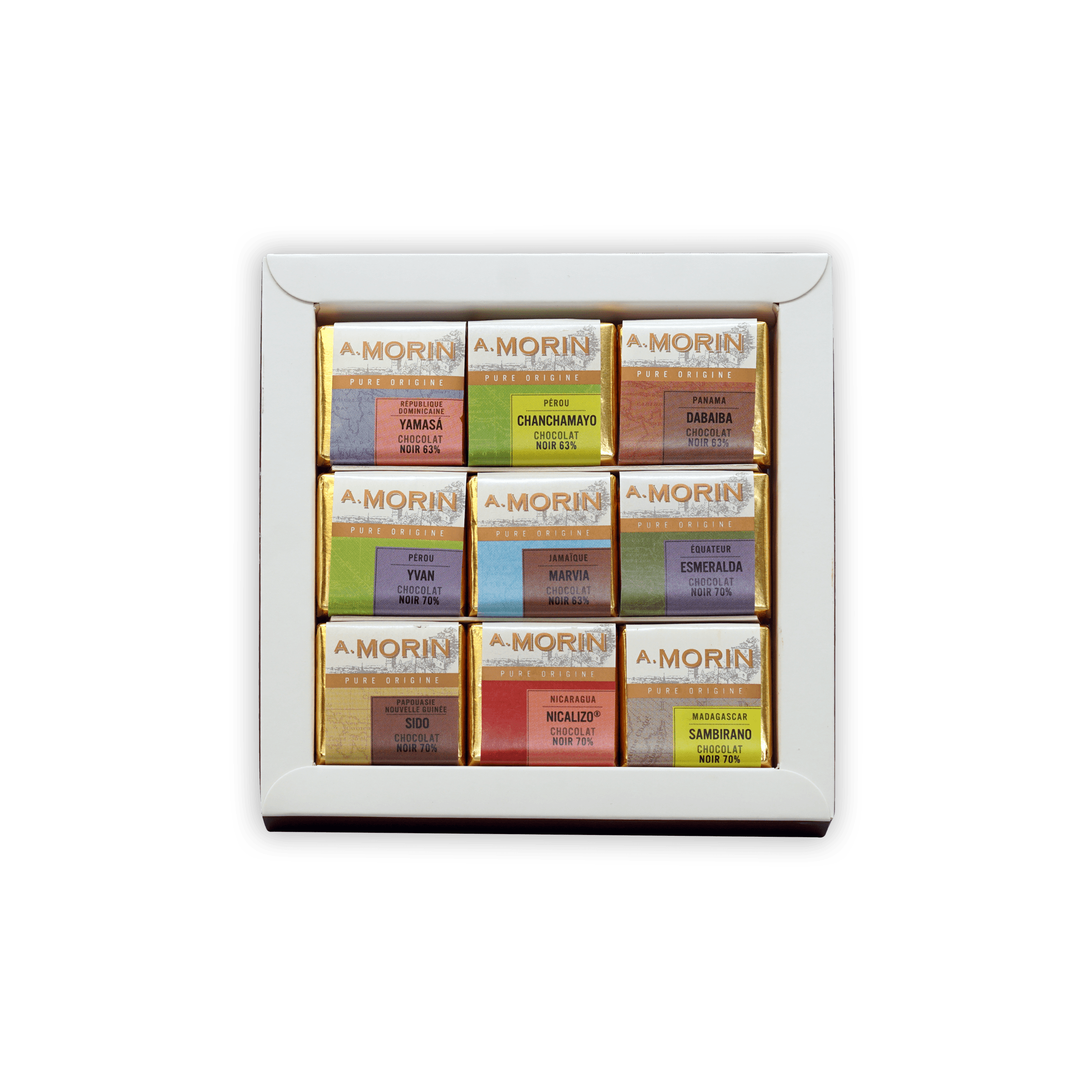 A. Morin Dark Chocolate Tasting Box with 9 wrapped bars