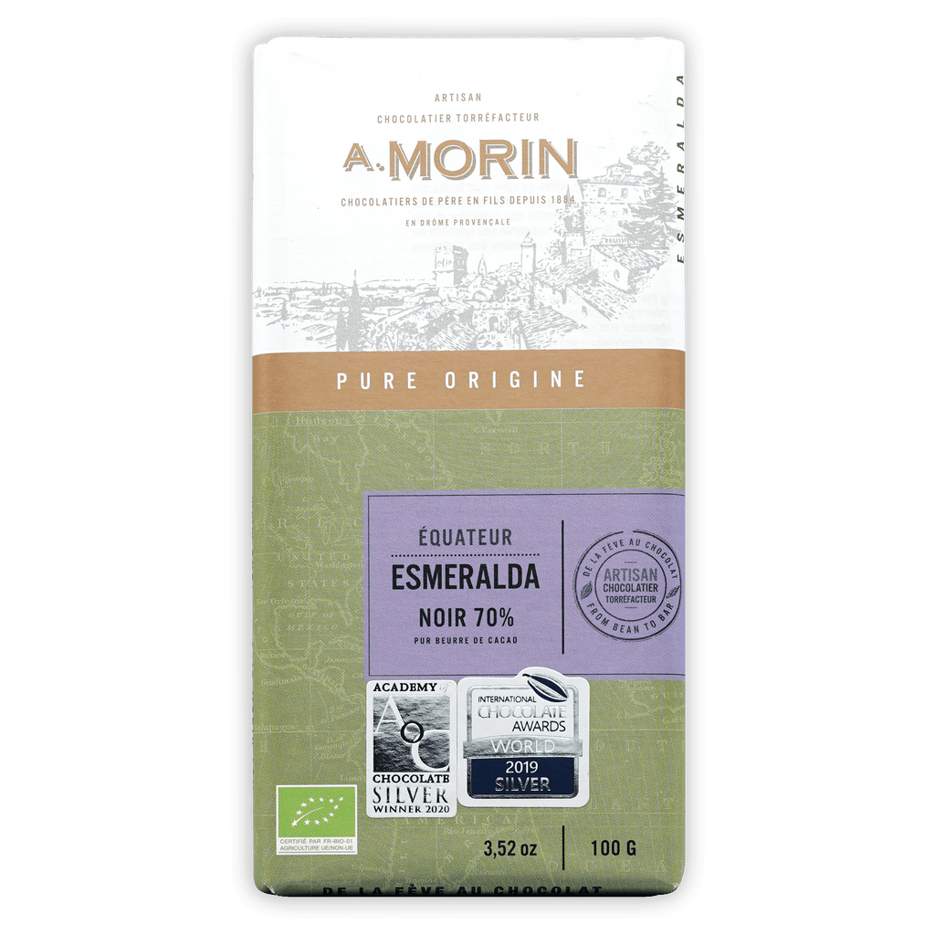 A. Morin Equateur Esmeralda 70% chocolate bar label