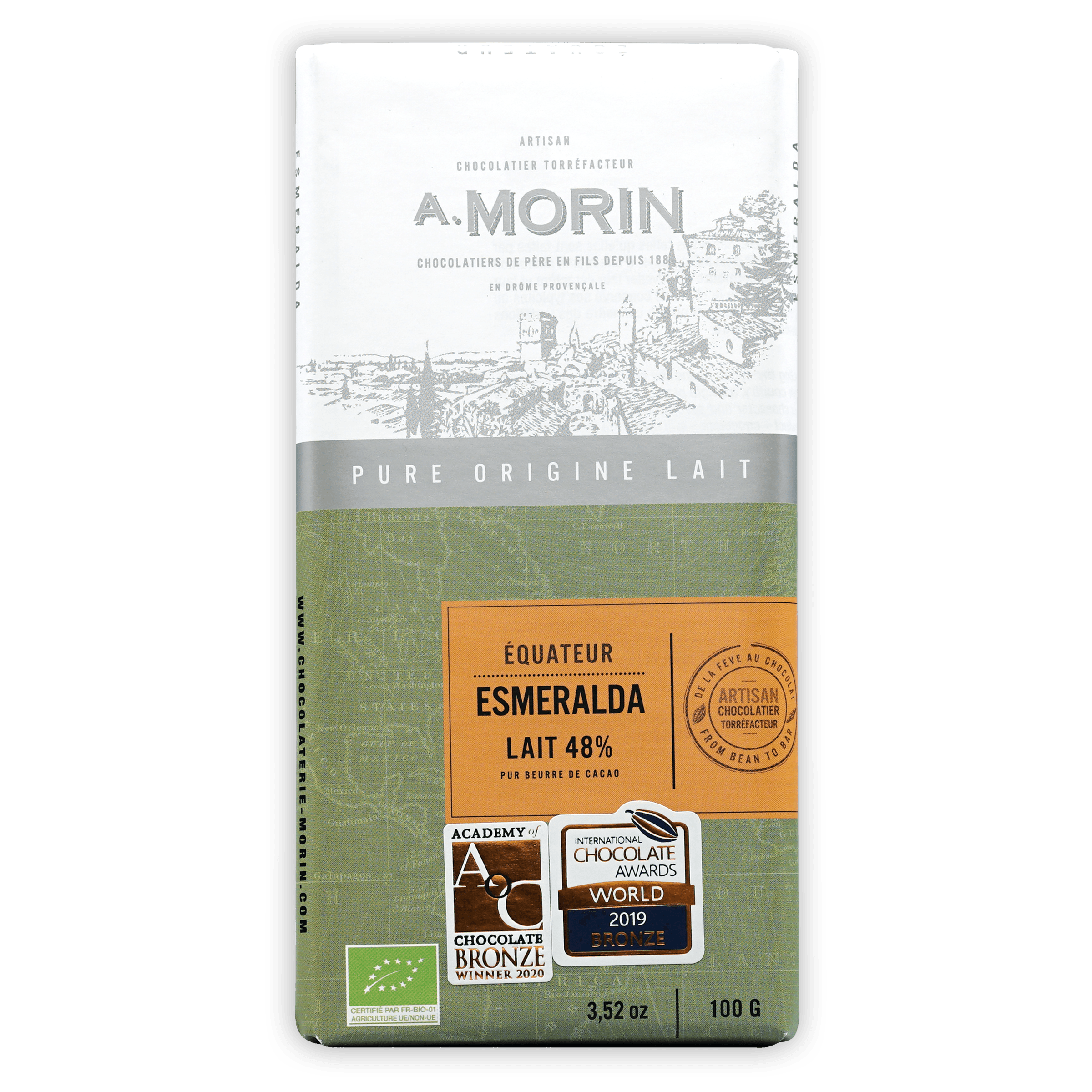 A. on A. Morin Equateur Esmeralda Milk 48% chocolate bar