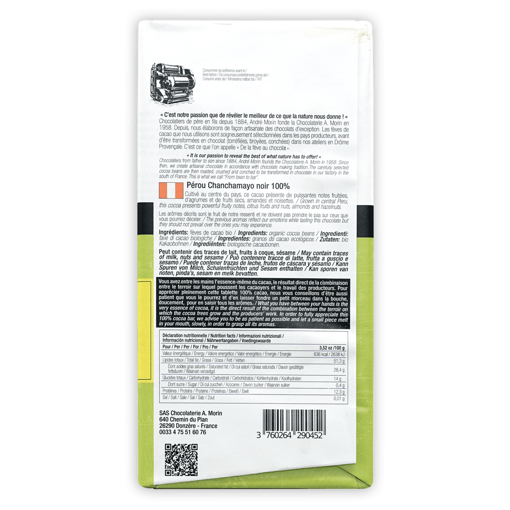 A. Morin Perou Chanchamayo 100% white green chocolate bar