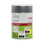 Sleek silver cylindrical tin of A. Morin Peru Cocoa Powder 100%