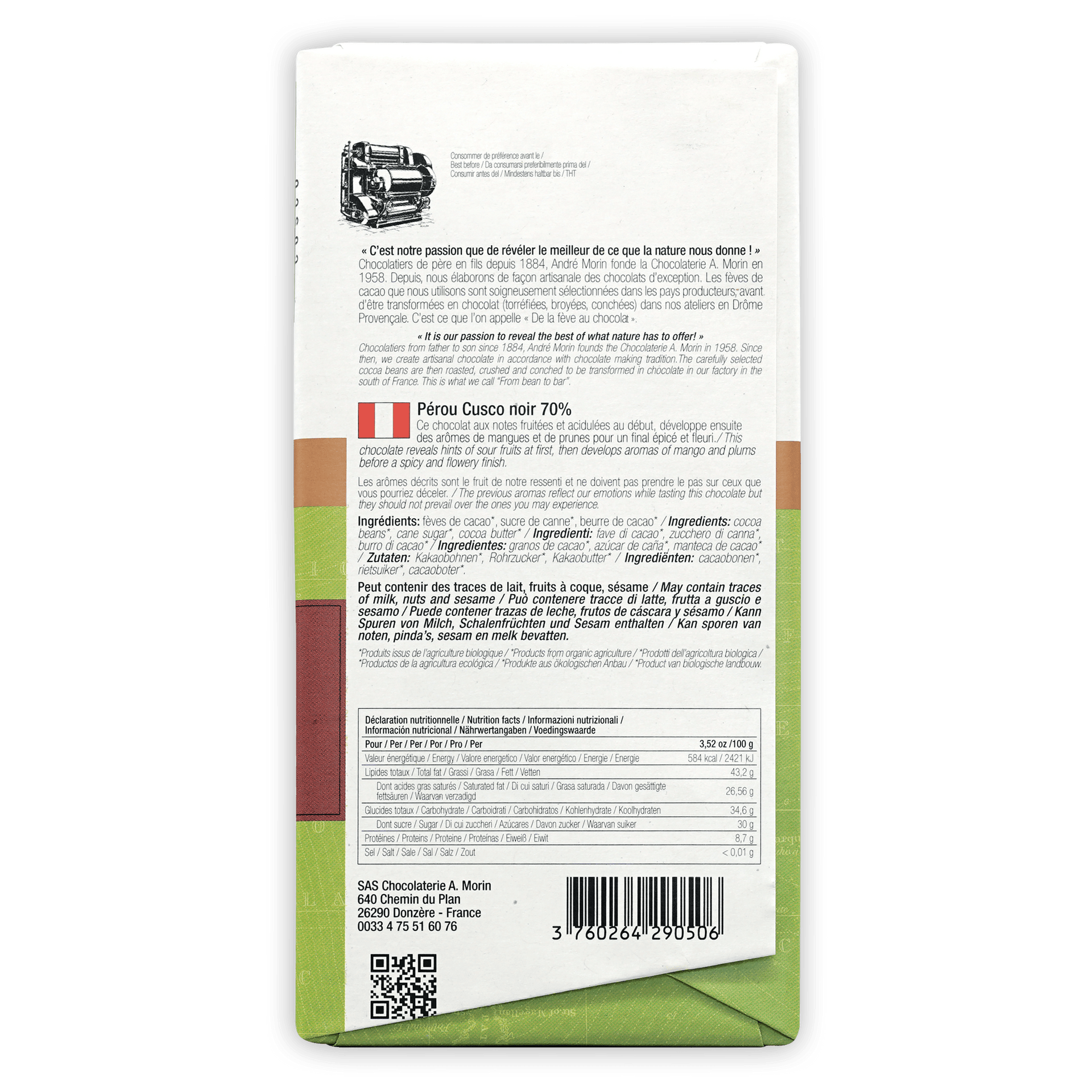 A. Morin Peru Cusco Noir 70% chocolate bar wrapper
