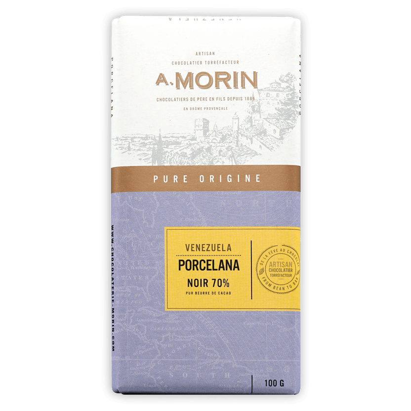 A. label on A. Morin Venezuela Porcelana 70% chocolate bar