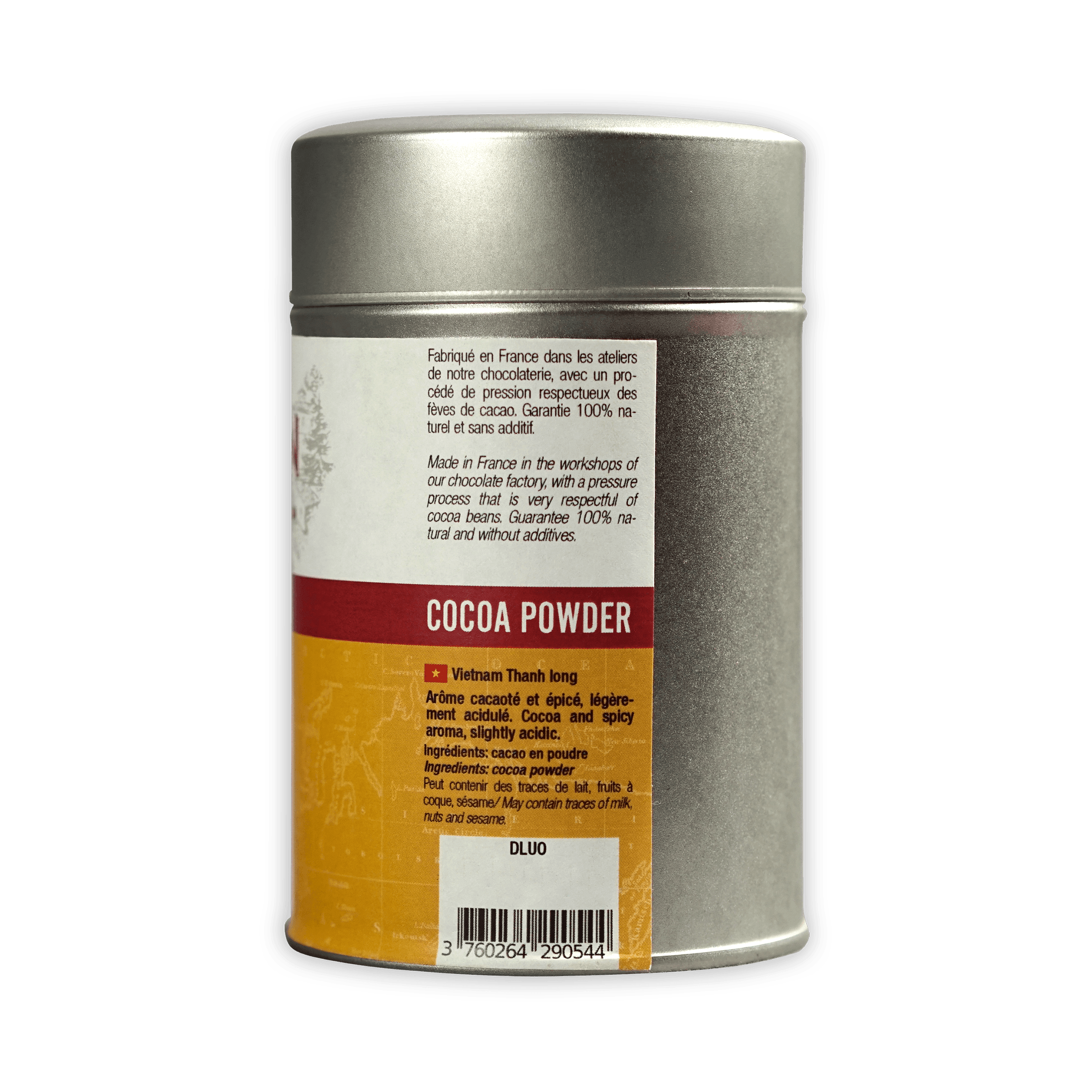 A. Morin Vietnam Cocoa Powder 100% Tin with silver cylindrical design