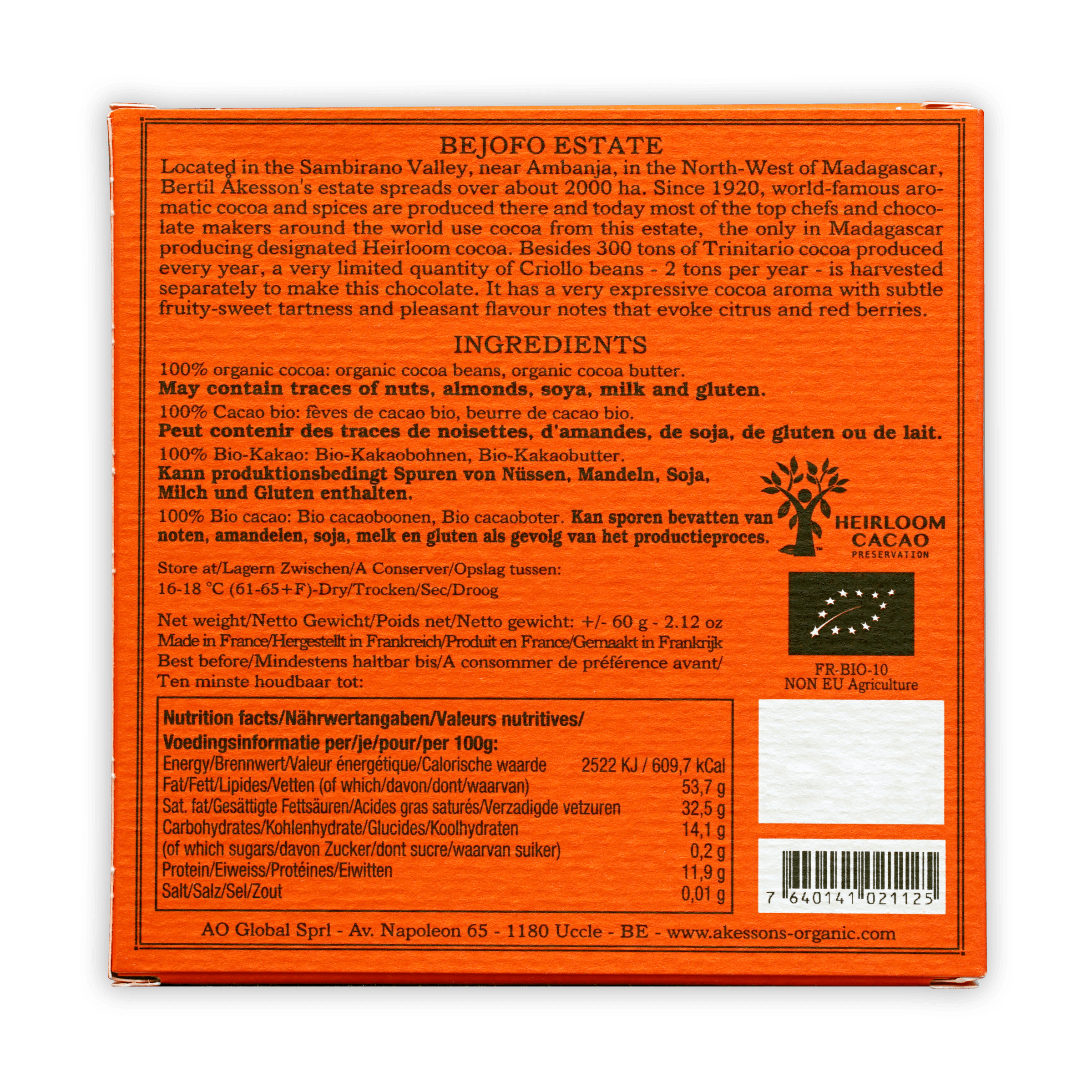 Akesson’s Madagascar Criollo 100% dark chocolate in orange box