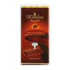 Al Nassma Camel Milk Chocolate bar in red gold wrapper with camel sunset illustration