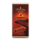 Al Nassma camel milk chocolate bar with dates, dark wrapper and camel sunset illustration