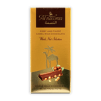 Al Nassma camel milk chocolate bar with hazelnuts in gold wrapper
