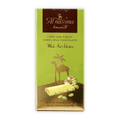 Al Nassma white chocolate pistachio bar in green gold wrapper with camel
