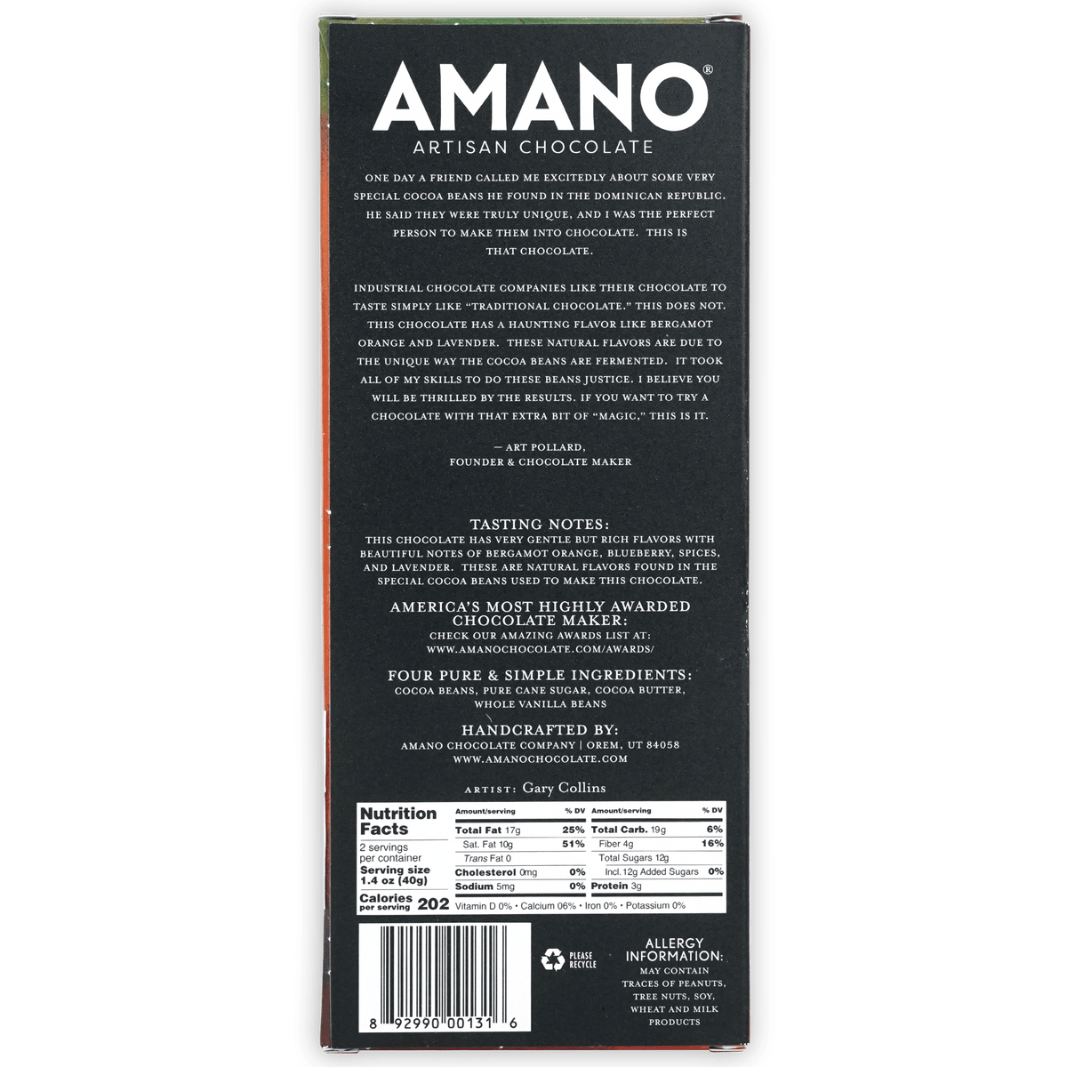 Amano Dos Rios 70% artisan chocolate bar in sleek black packaging