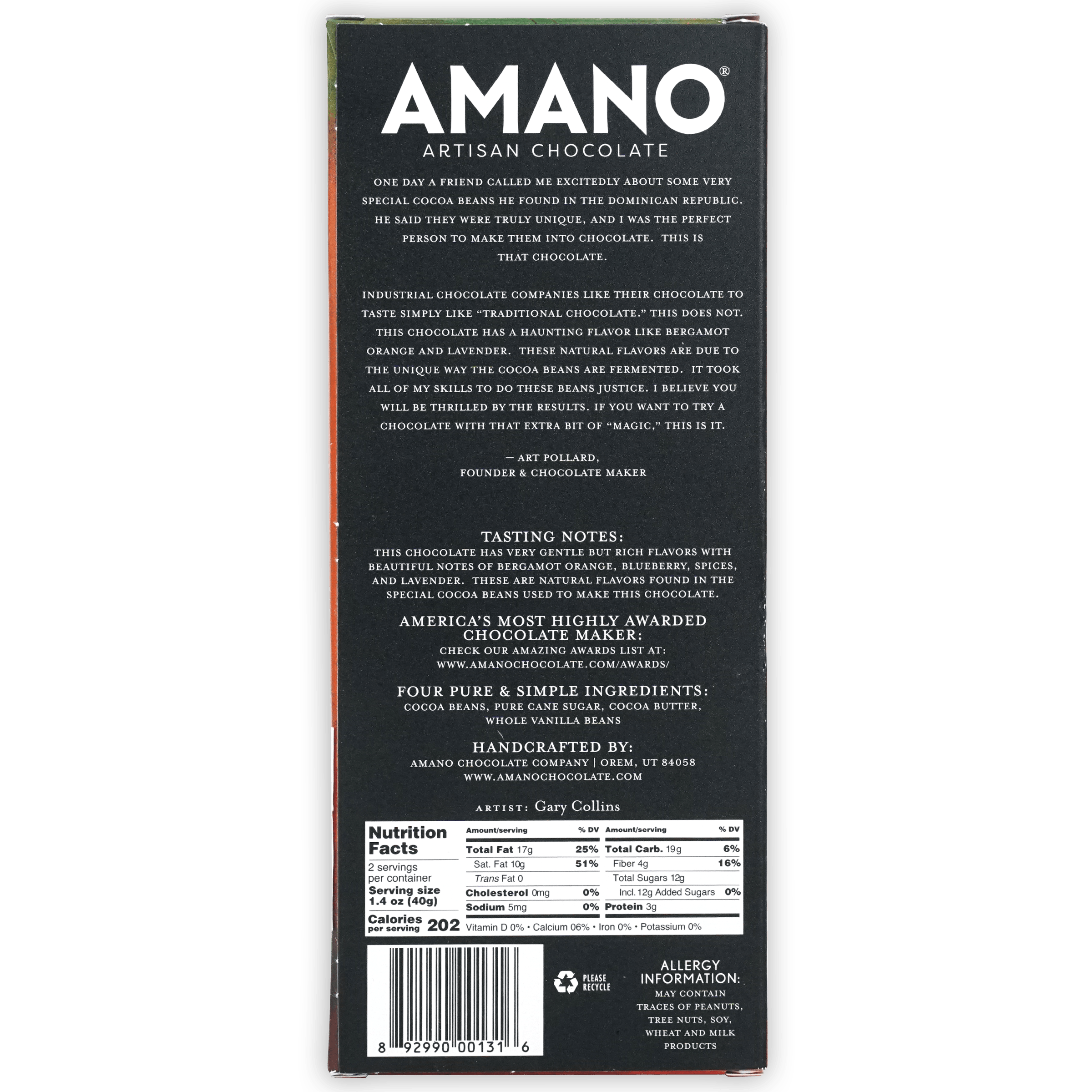 Amano Dos Rios 70% artisan chocolate bar in sleek black packaging