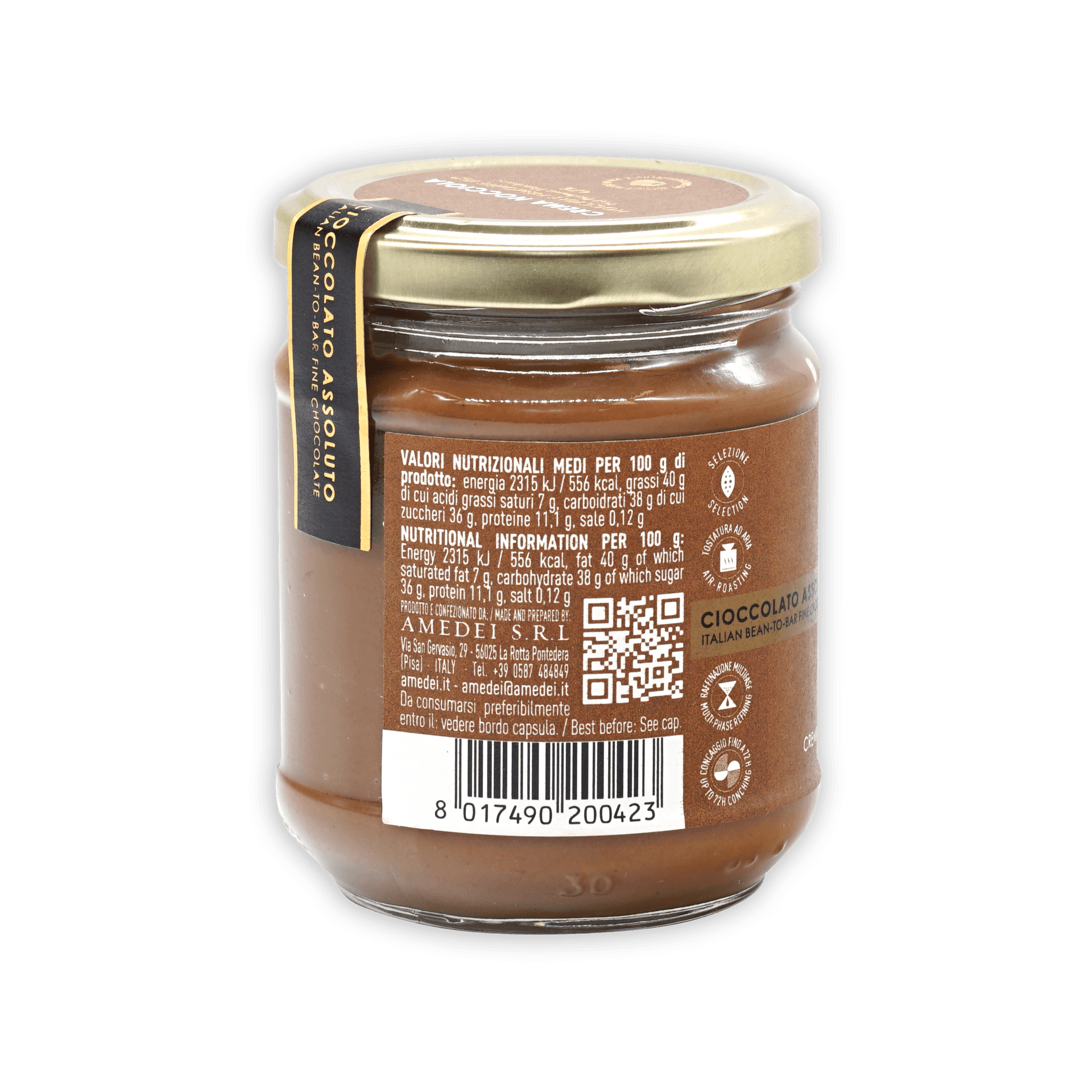 Amedei Crema Toscana Classic Gianduja Spread jar with gold lid