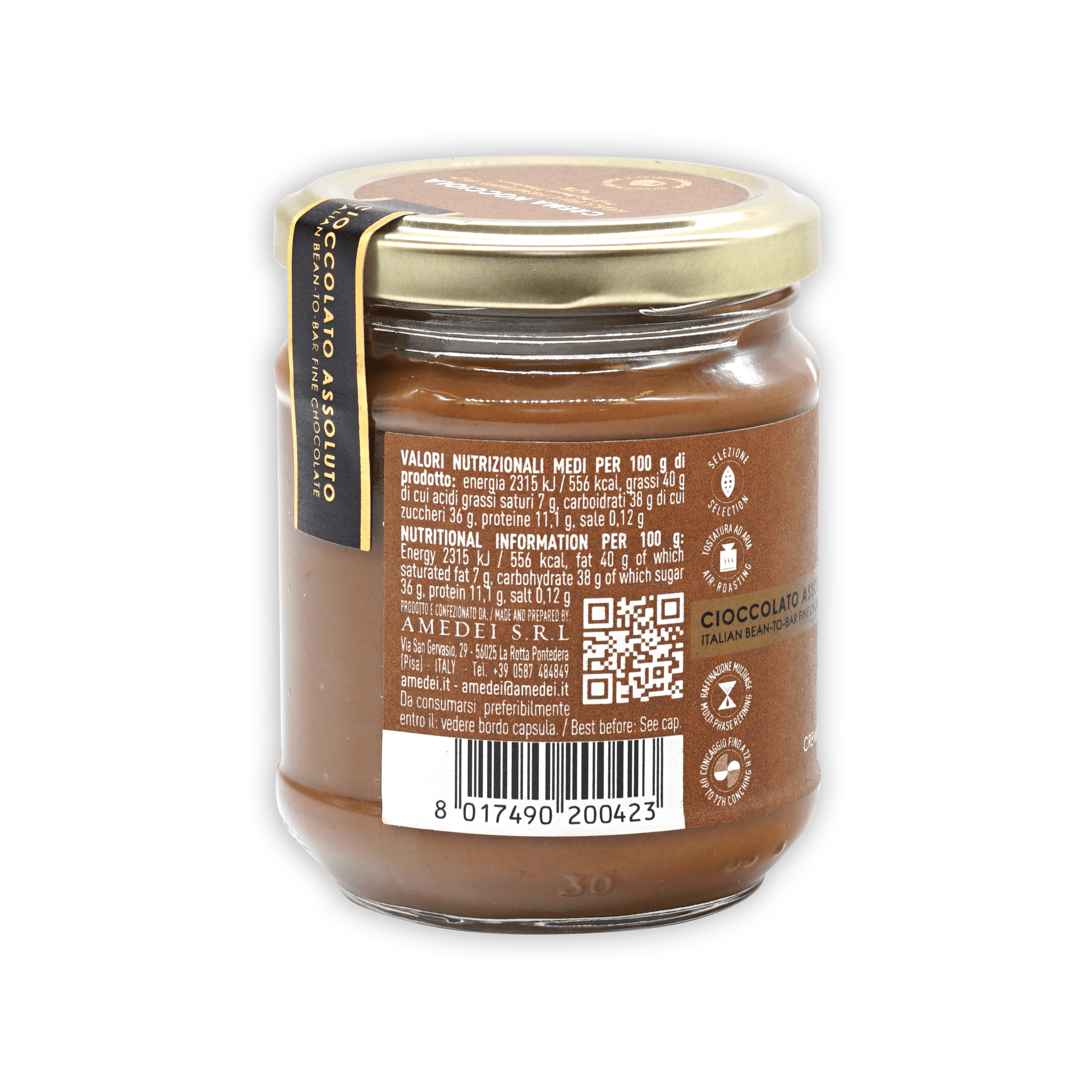Amedei Crema Toscana Classic Gianduja Spread jar with gold lid