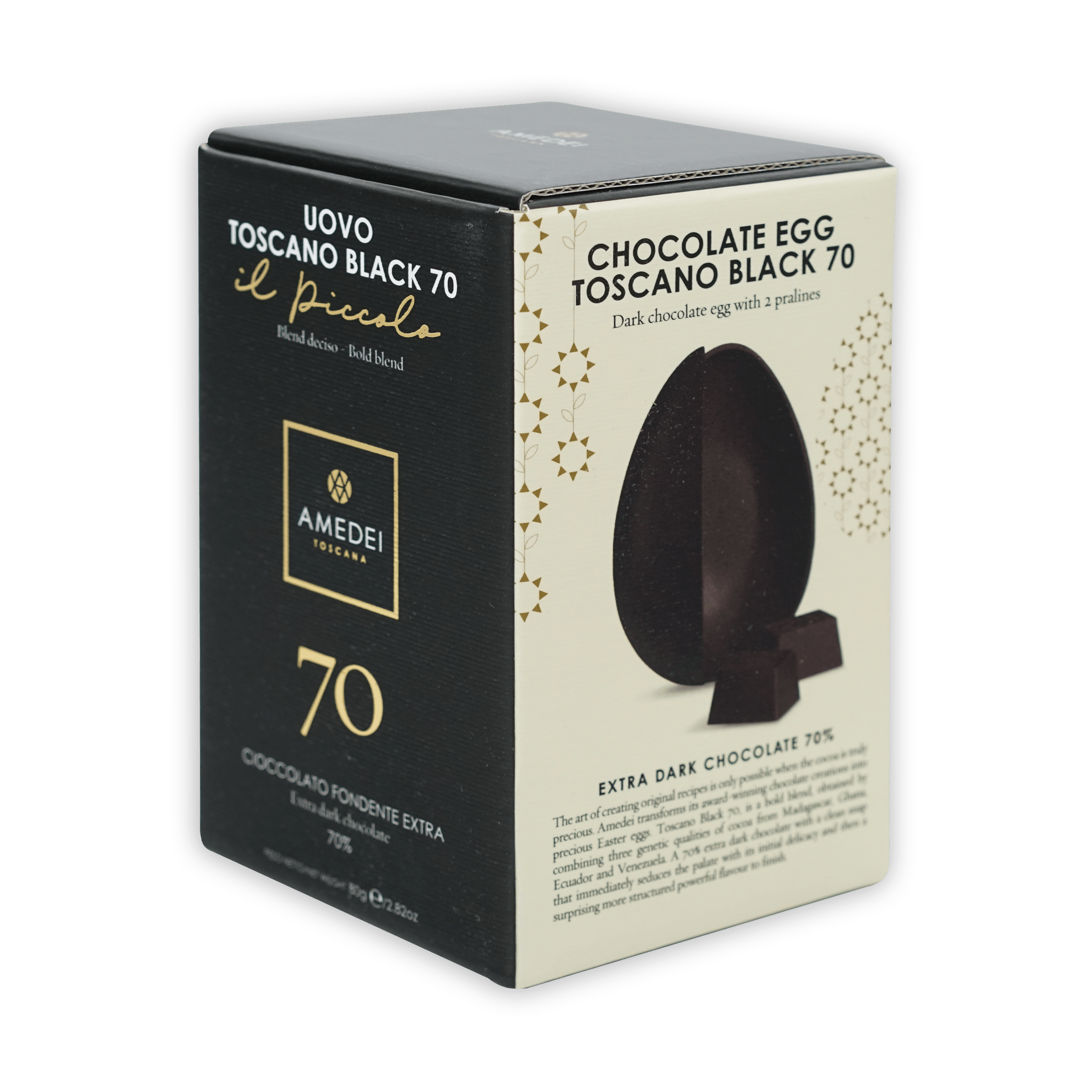 Amedei Toscana Black 70% Easter egg in elegant box with pralines