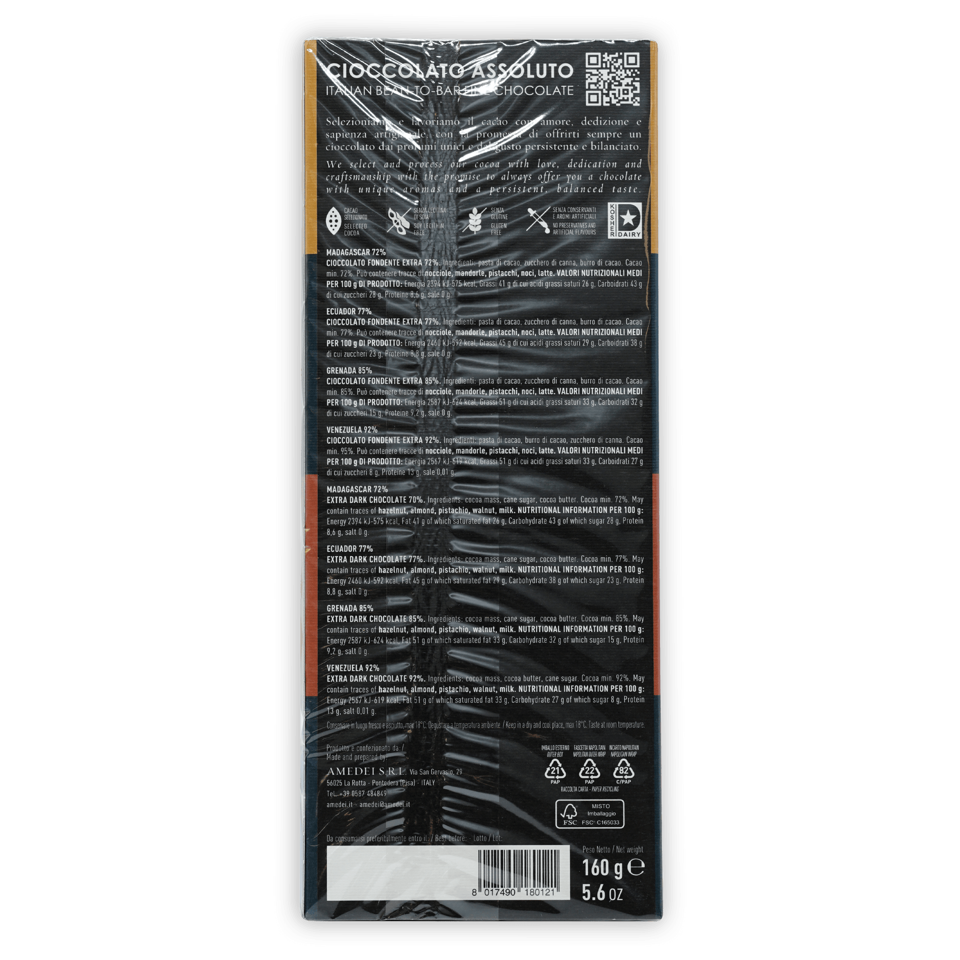Amedei Napolitains Cru Monorigine Variety 36 pcs dark chocolate bar back