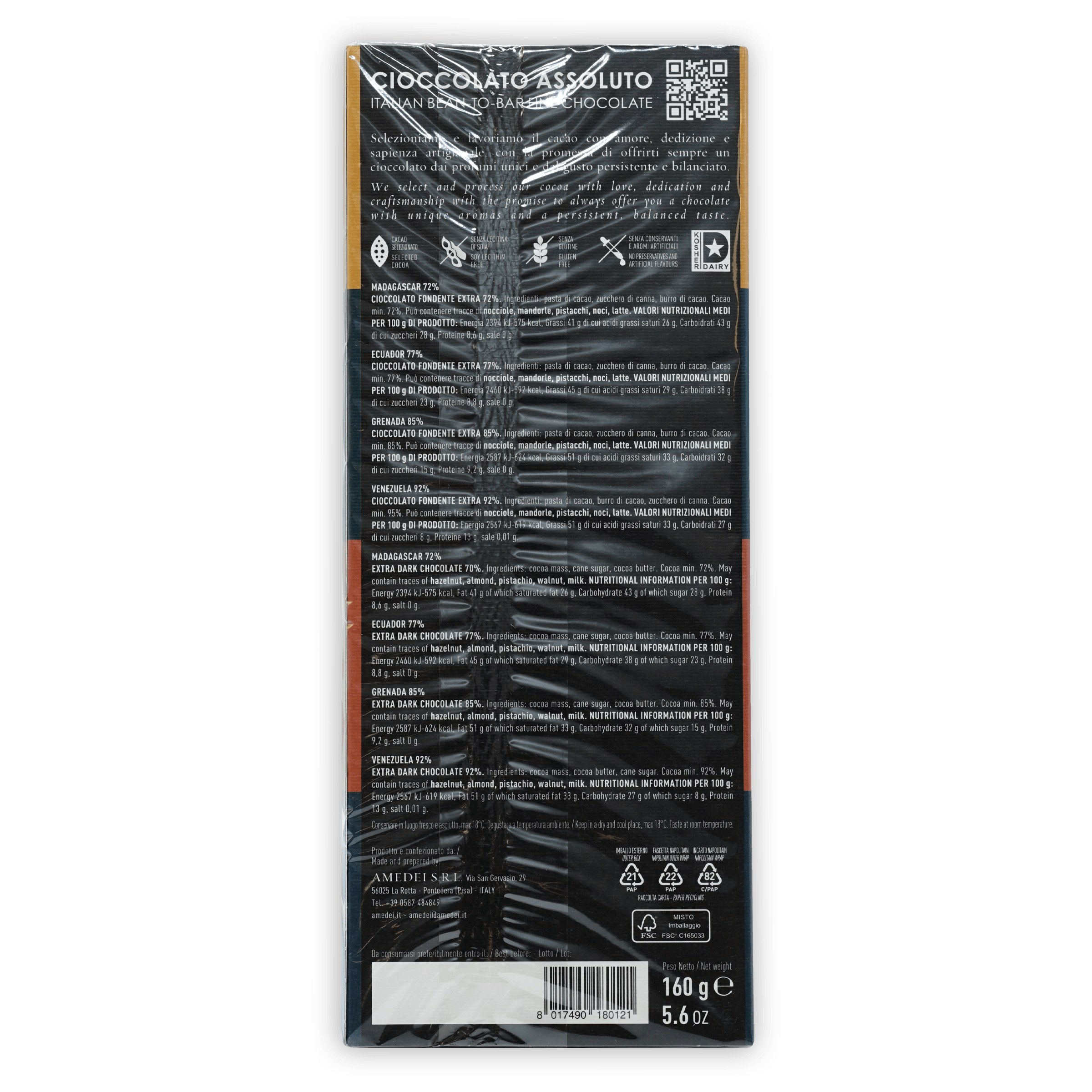 Amedei Napolitains Cru Monorigine Variety 36 pcs dark chocolate bar back