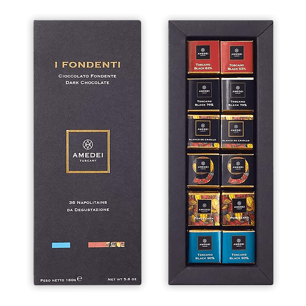 Elegant Amedei Tuscany I Fondenti black box with 36 assorted napolitains