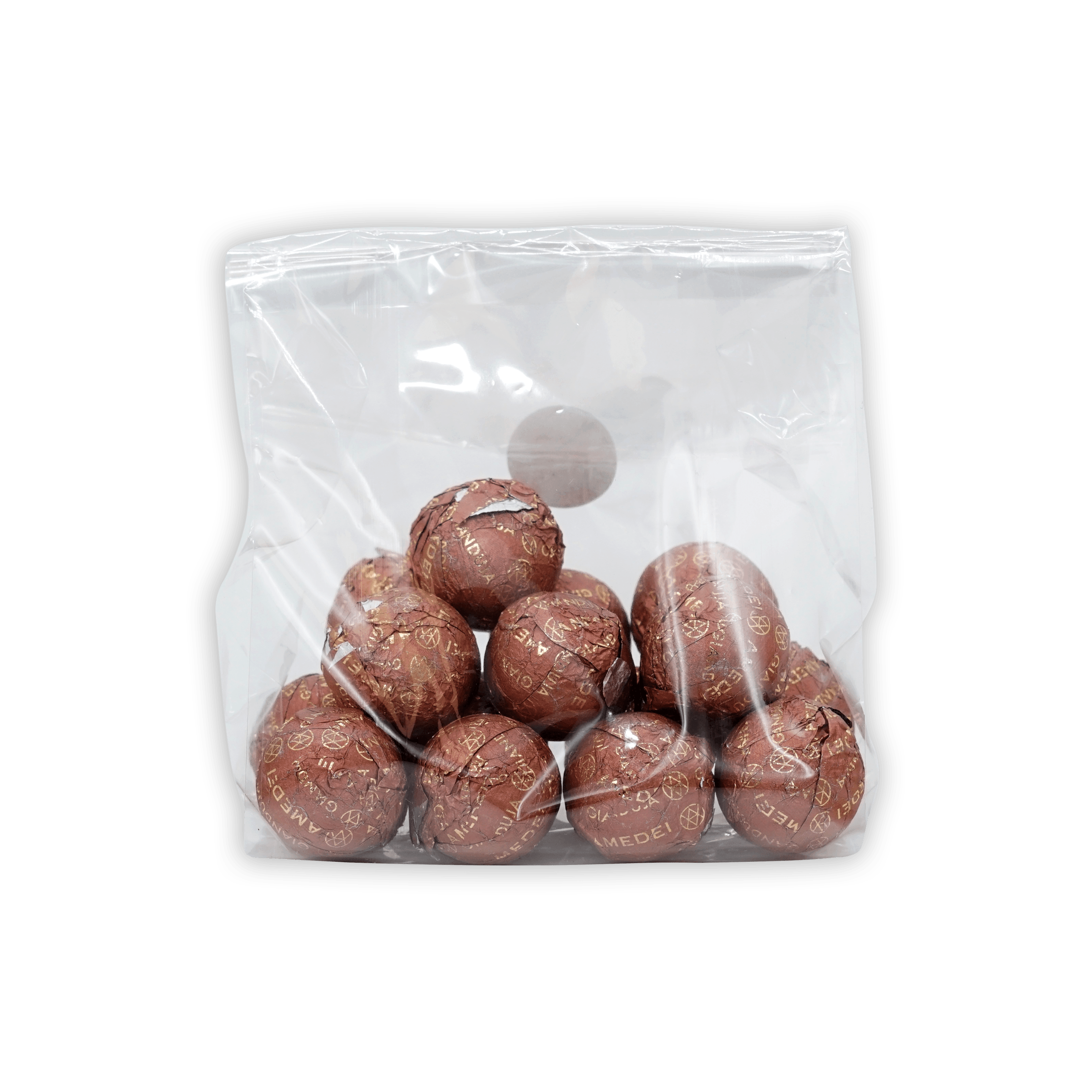 Amedei Pralines Milk w/ Crema Toscana truffles in glossy brown foil