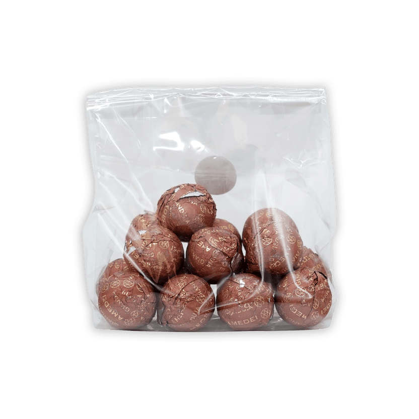 Amedei Pralines Milk w/ Crema Toscana truffles in glossy brown foil