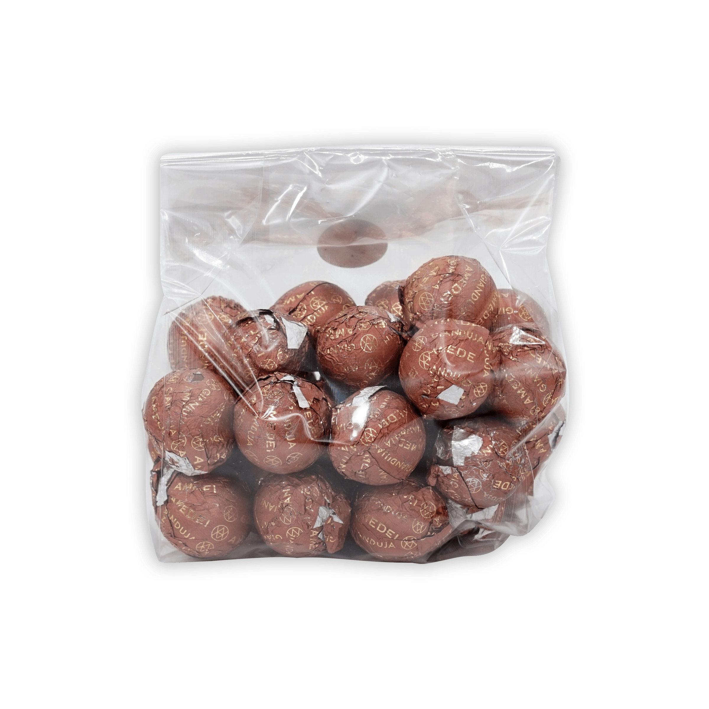 Amedei Pralines Milk w/ Crema Toscana Filling in glossy foil spheres