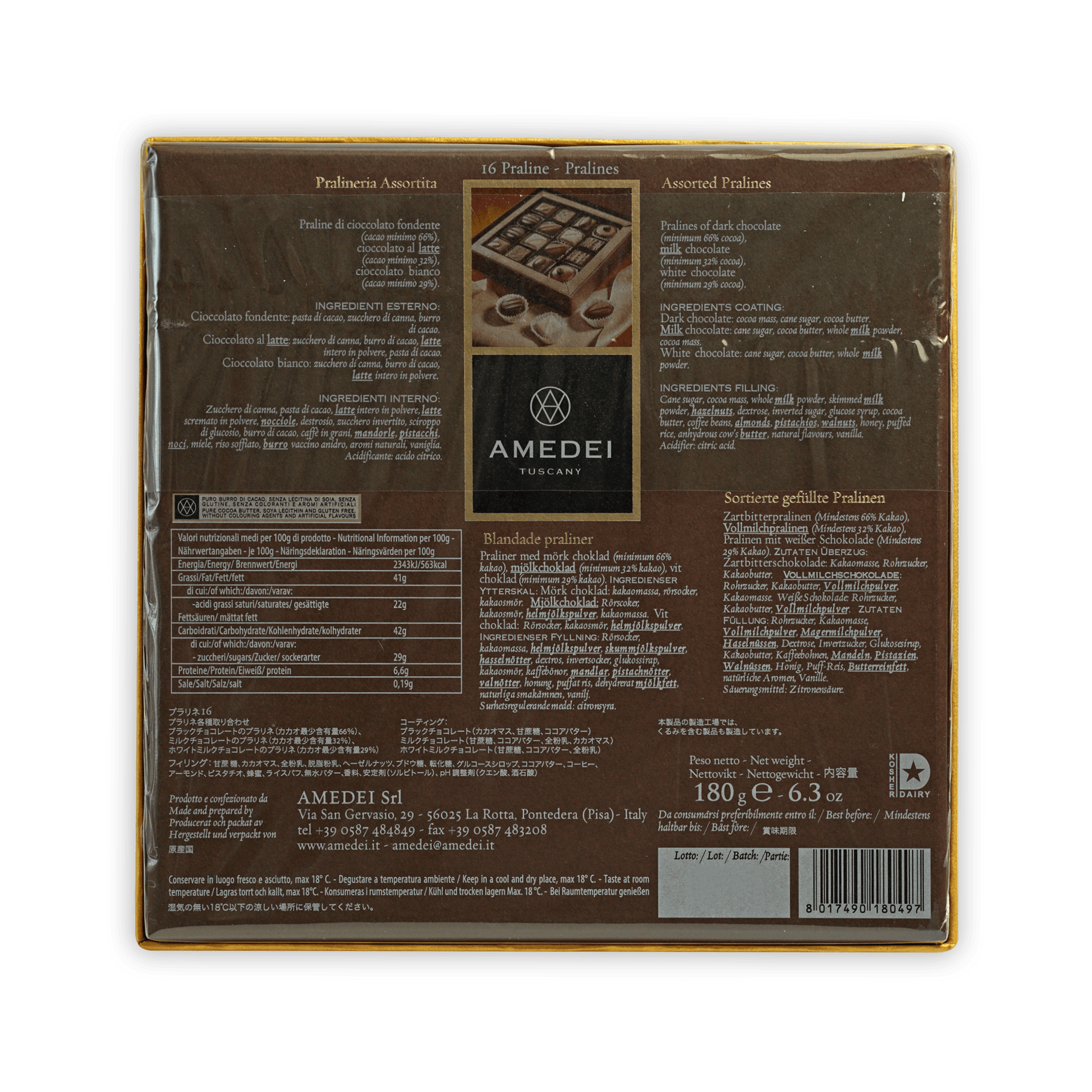 Amedei Turcany assorted pralines in brown box with gold trim, 16 pcs