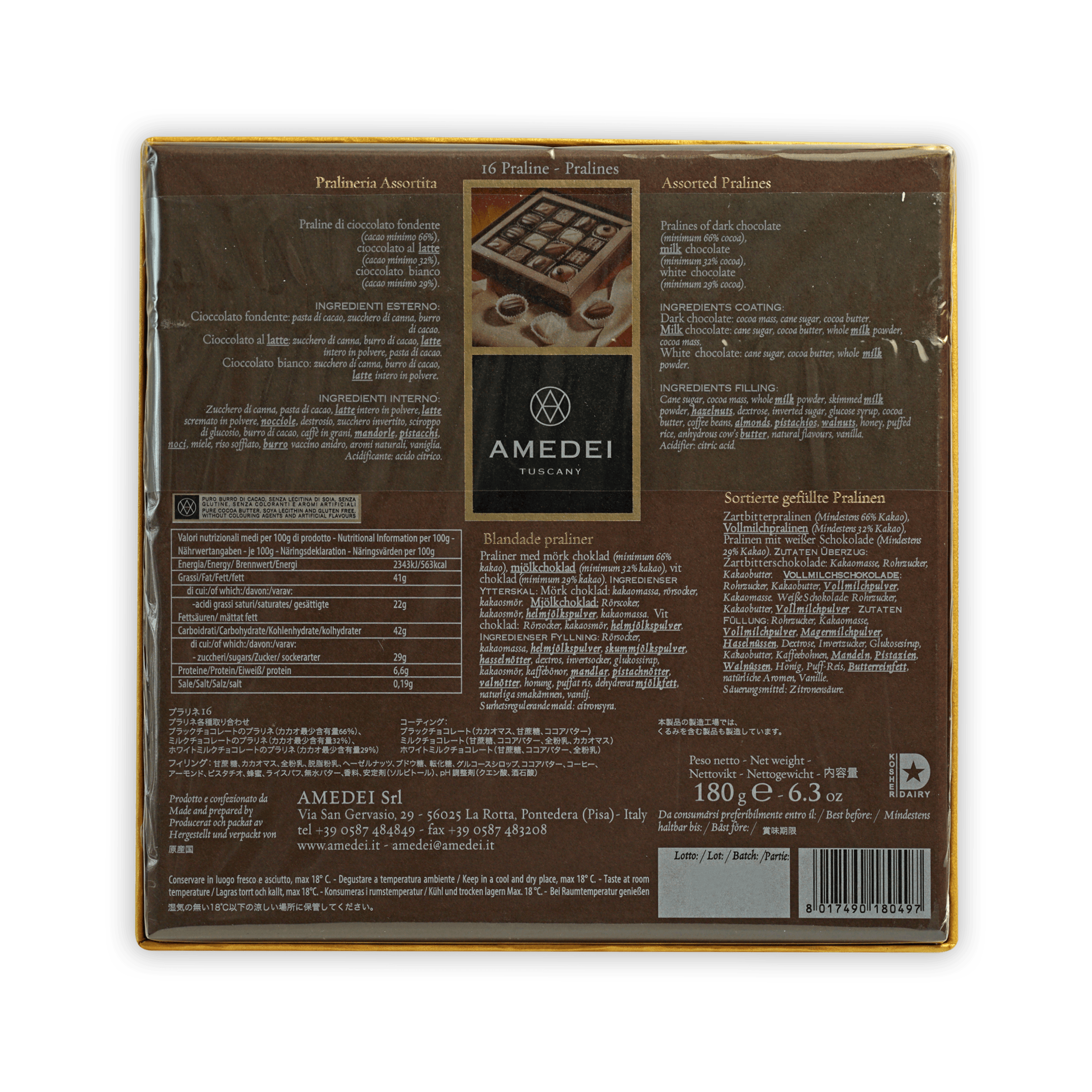 Amedei Turcany assorted pralines in brown box with gold trim, 16 pcs