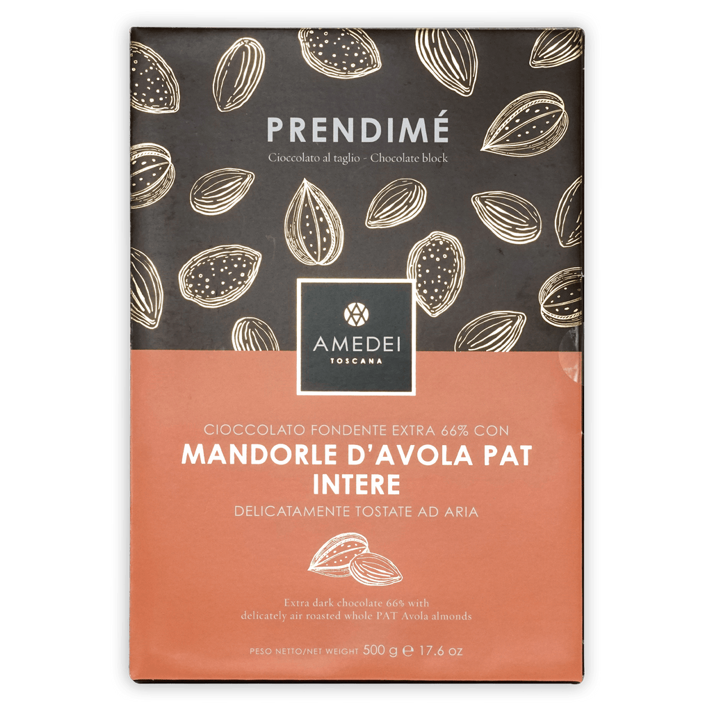 Amedei Prendime 66% dark chocolate block with Avola almonds, 500g