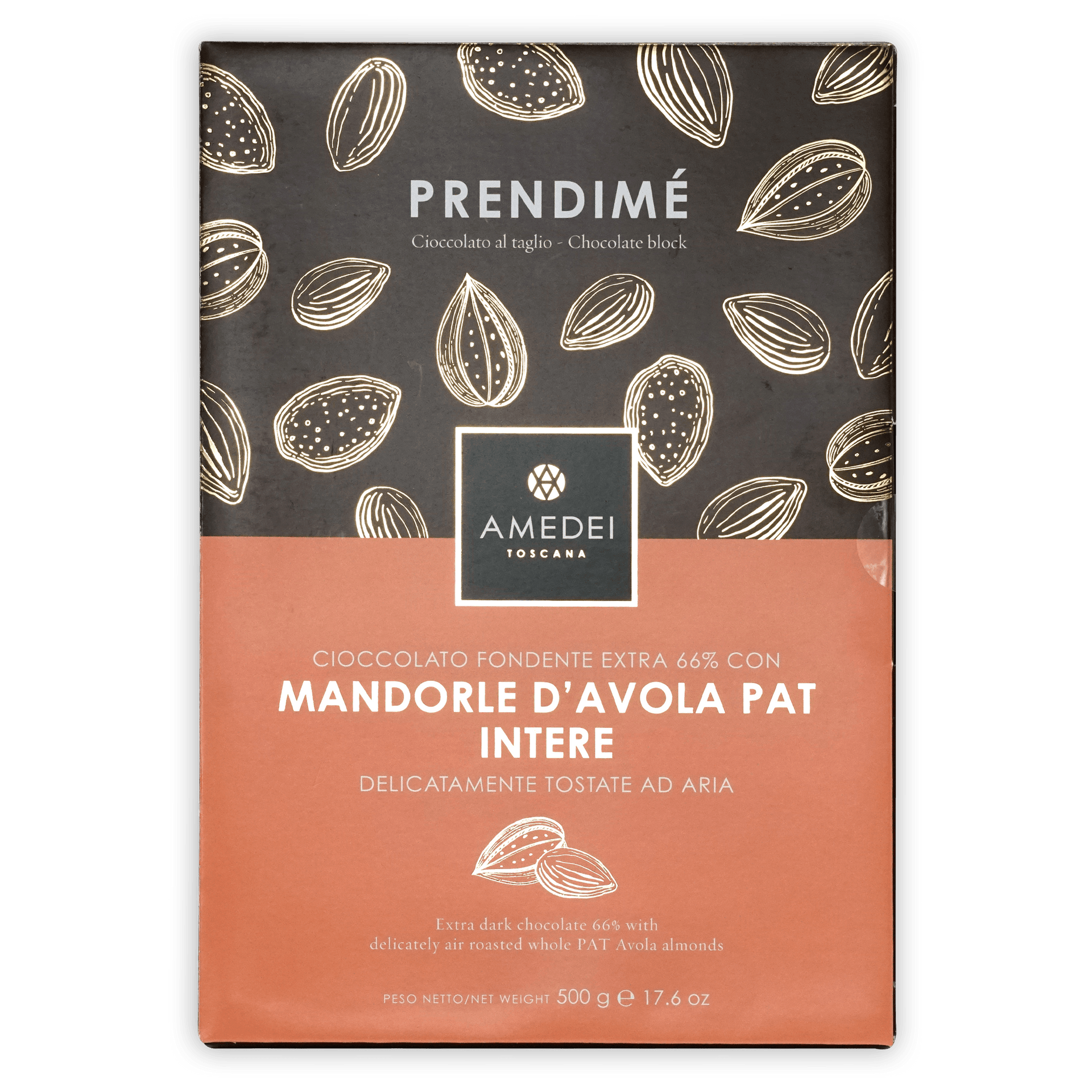 Amedei Prendime 66% dark chocolate block with Avola almonds, 500g