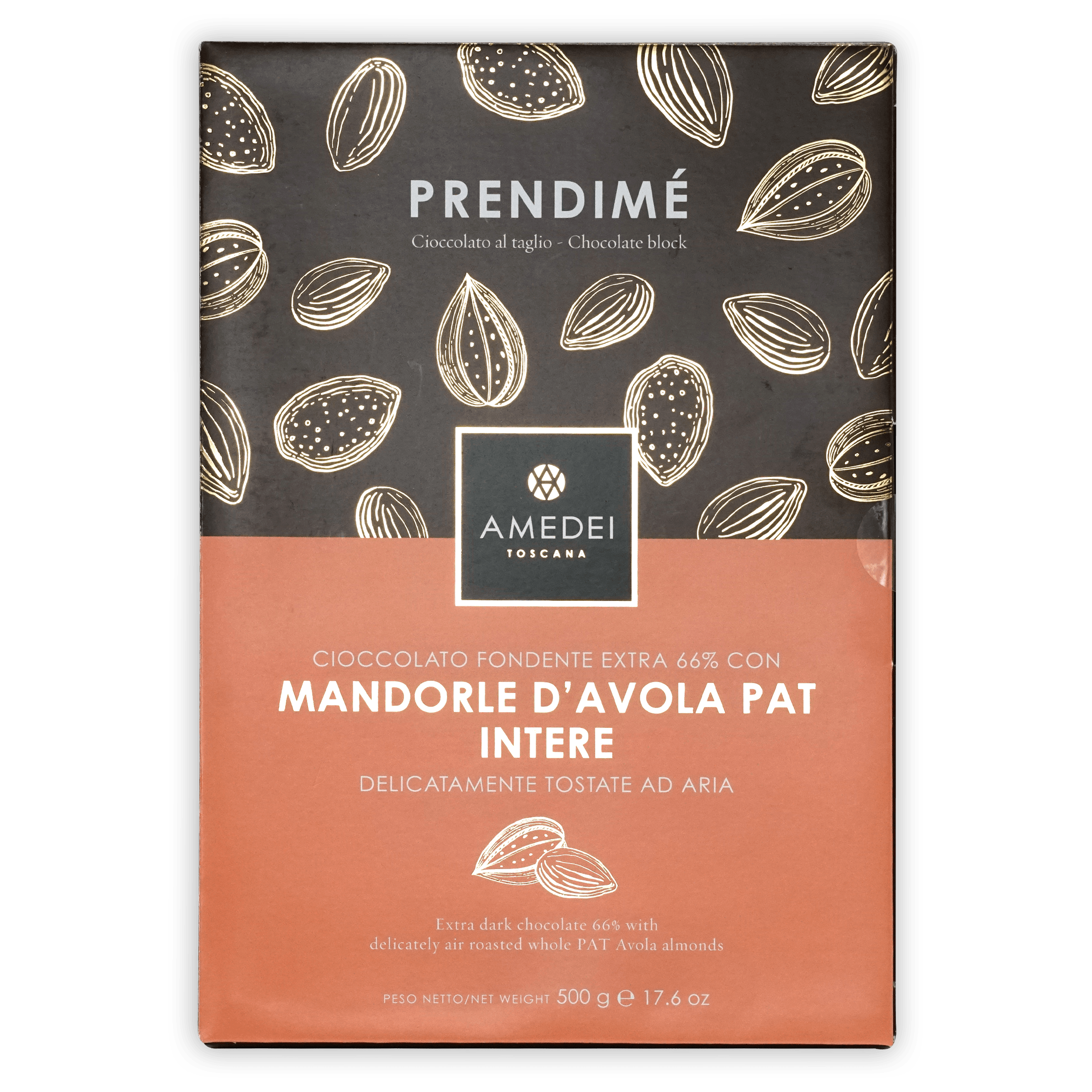 Amedei Prendime 66% dark chocolate block with Avola almonds, 500g