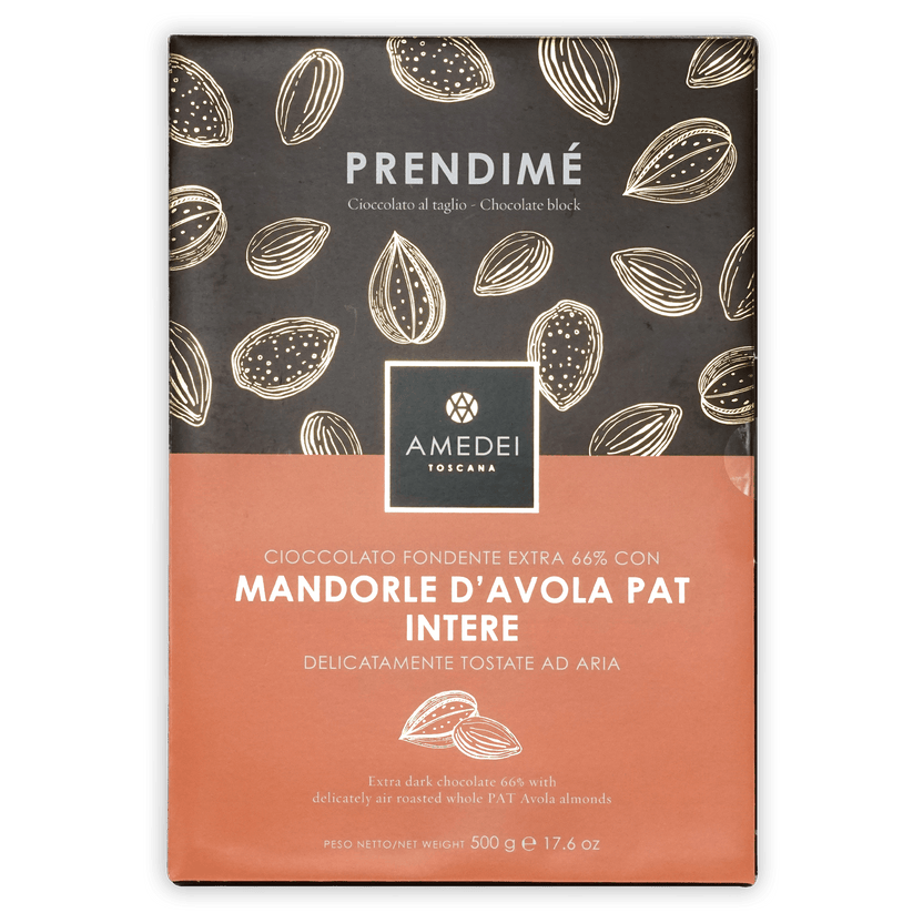 Amedei Prendime 66% dark chocolate block with Avola almonds, 500g