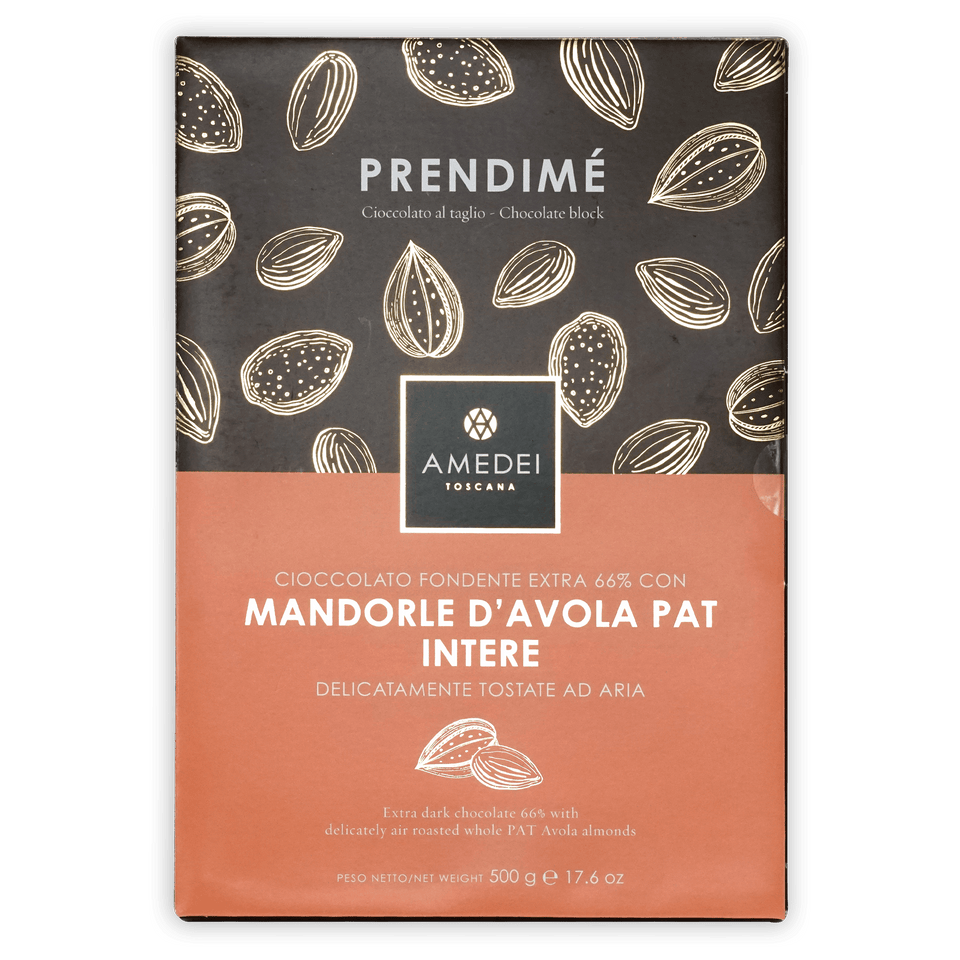 Amedei Prendime 66% dark chocolate block with Avola almonds, 500g