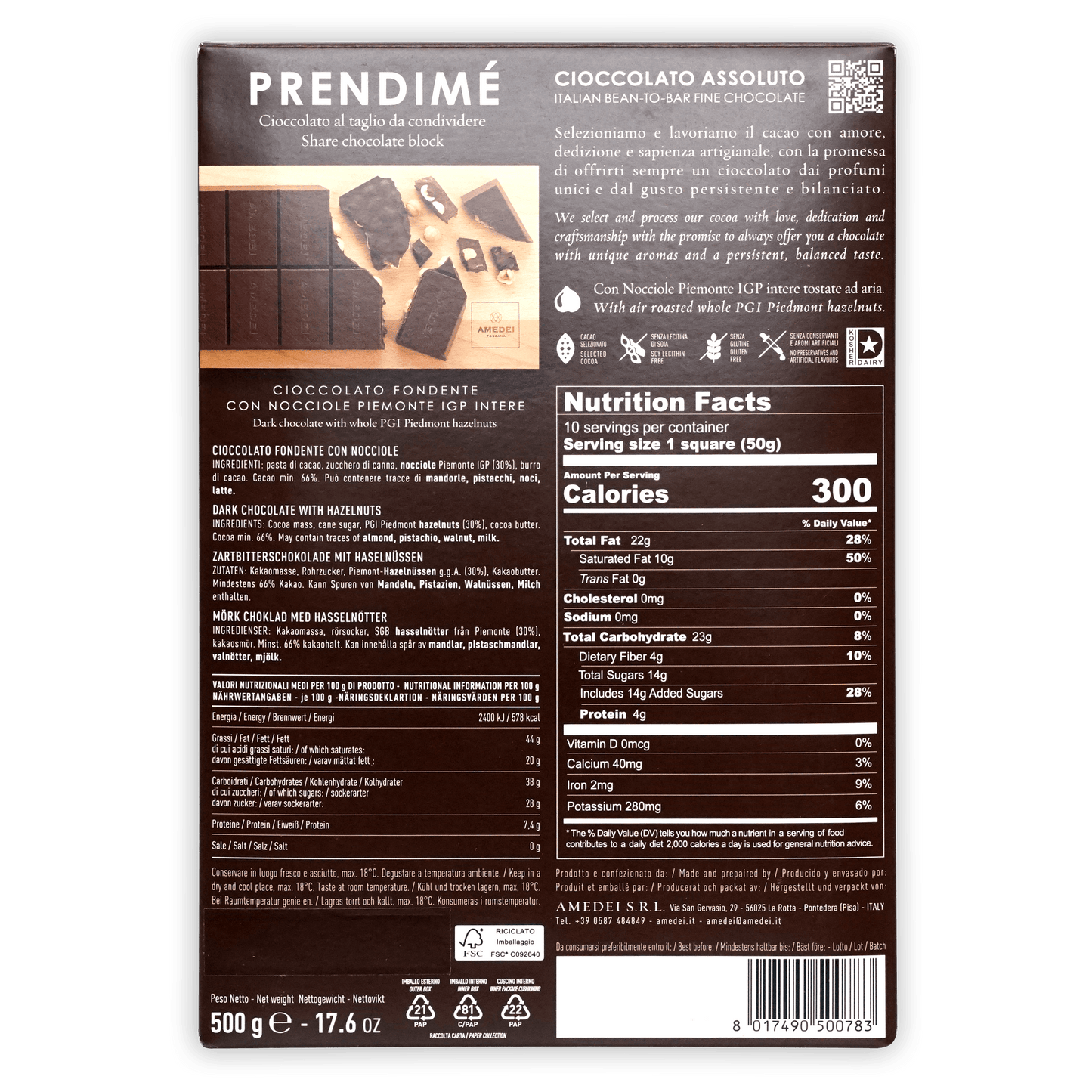 Amedei Prendimé Dark Chocolate w/ Hazelnuts 66% (500g)
