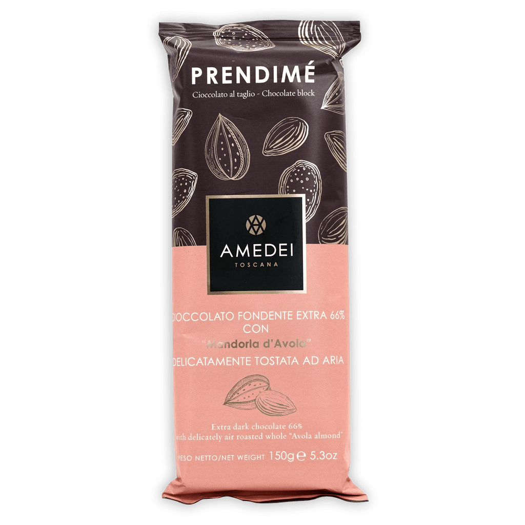 Amedei Prendime 66% dark chocolate with Avola almonds 150g in pink foil