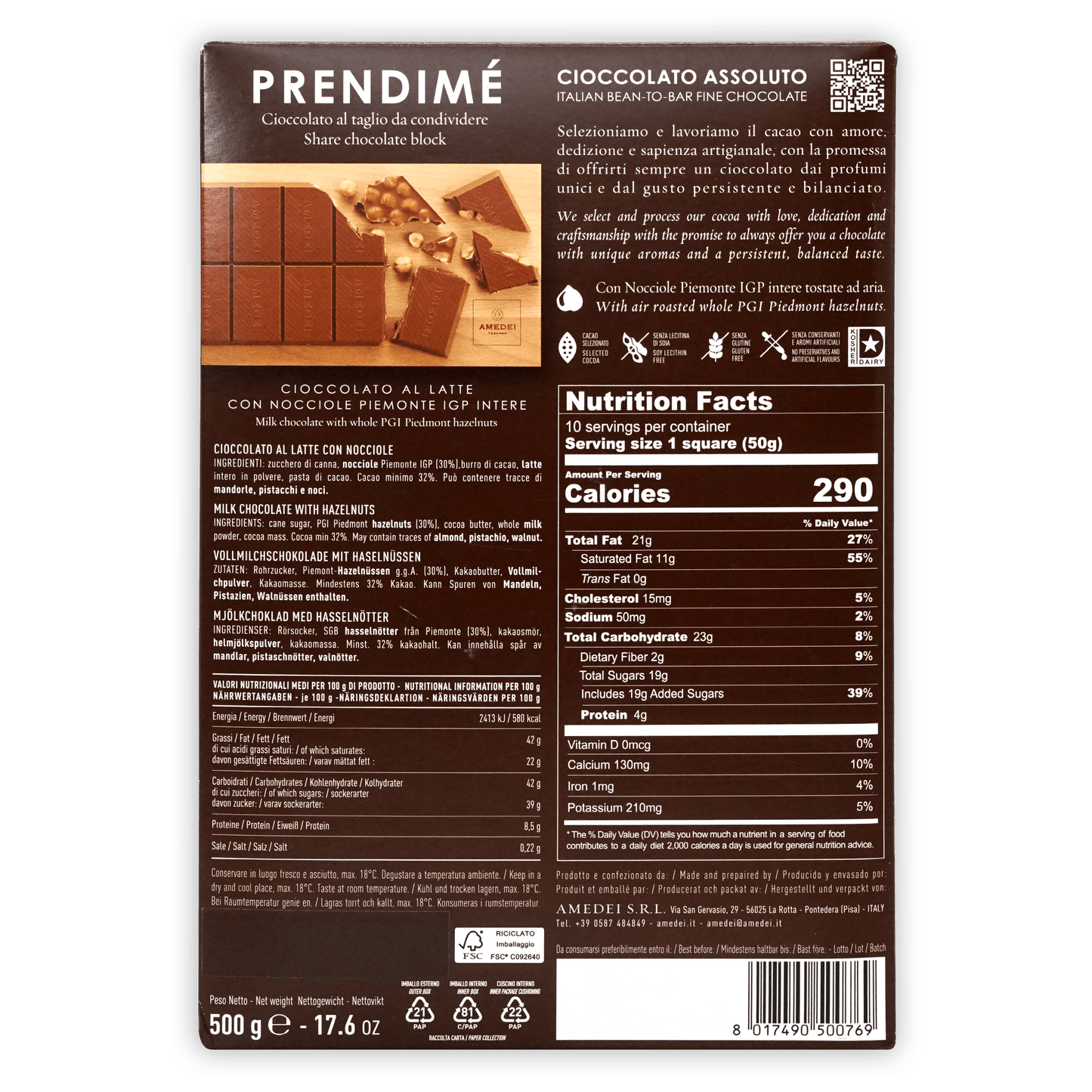 Amedei Prendimé Milk Chocolate w/ Hazelnuts (500g)