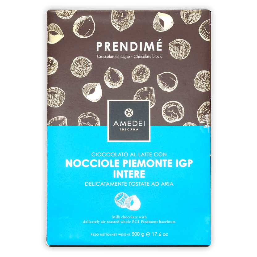 Amedei Prendimé 500g milk chocolate block with Piedmont hazelnuts