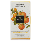 Amedei Toscano Blond 63% extra dark chocolate bar with peach apricot wrapper