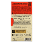 Back of Amedei Toscano Red 70% red cream wrapper with Italian English text