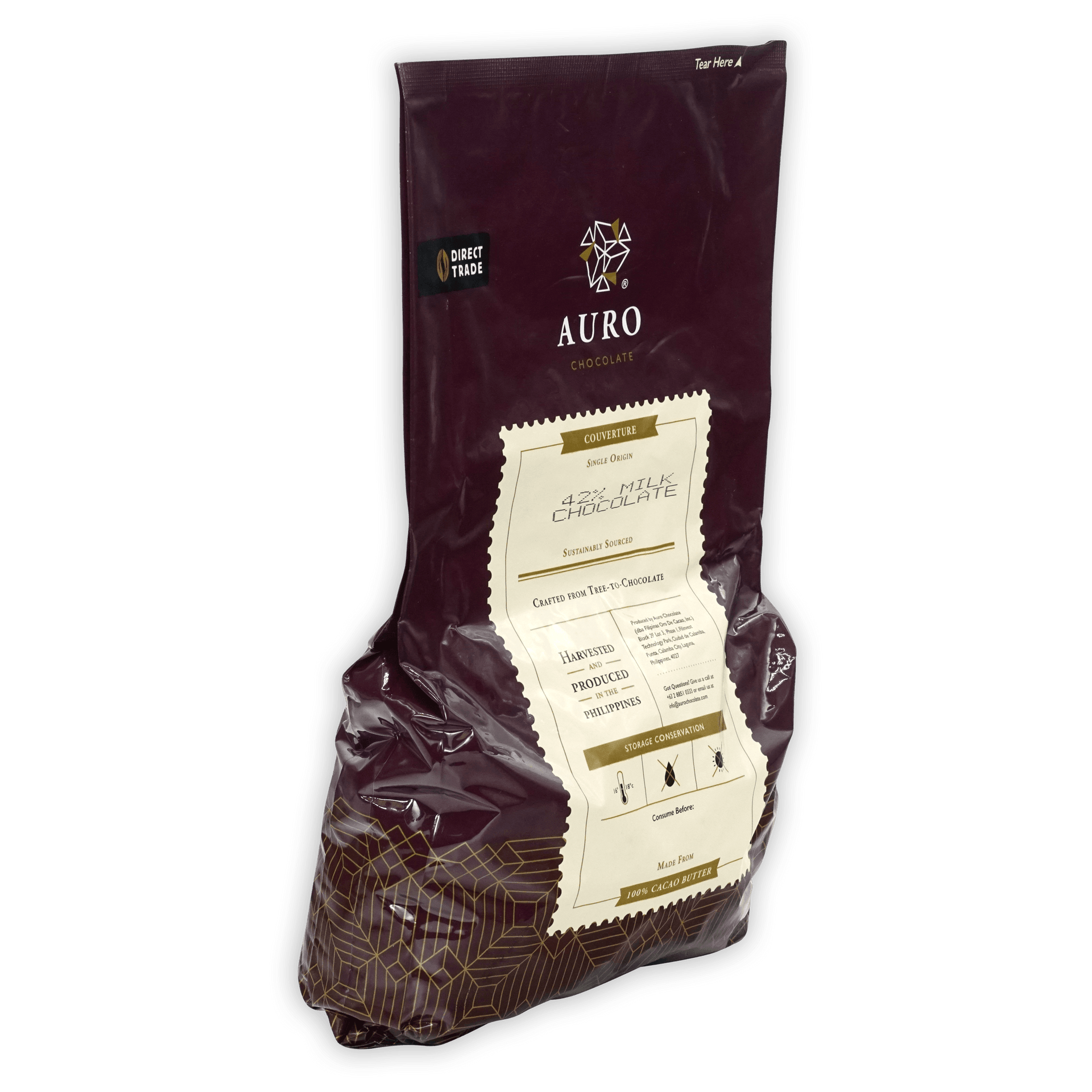 Auro Bulk Baking Milk Chocolate 42% Coins 1kg maroon bag