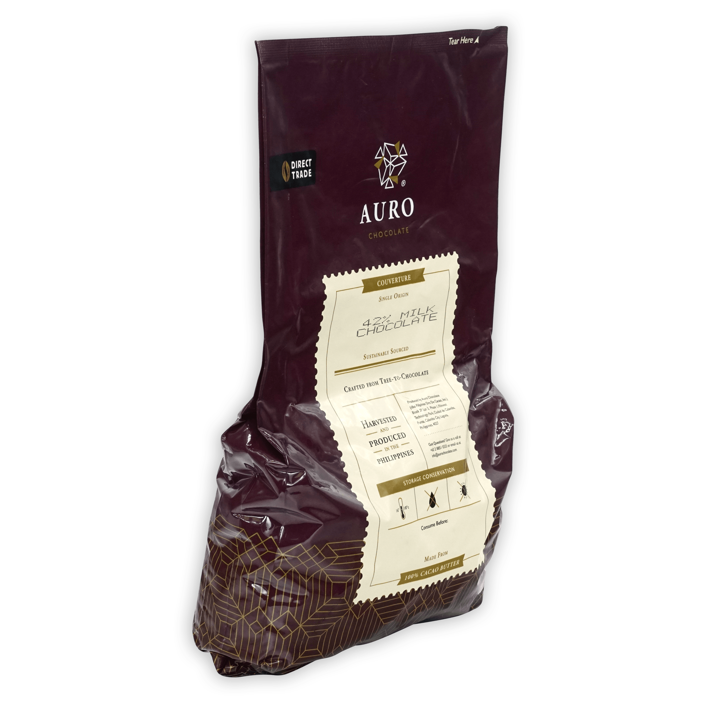 Auro Bulk Baking Milk Chocolate 42% Coins 1kg maroon bag