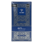 Auro Dark Chocolate 64% bar in blue wrapper with silver patterns