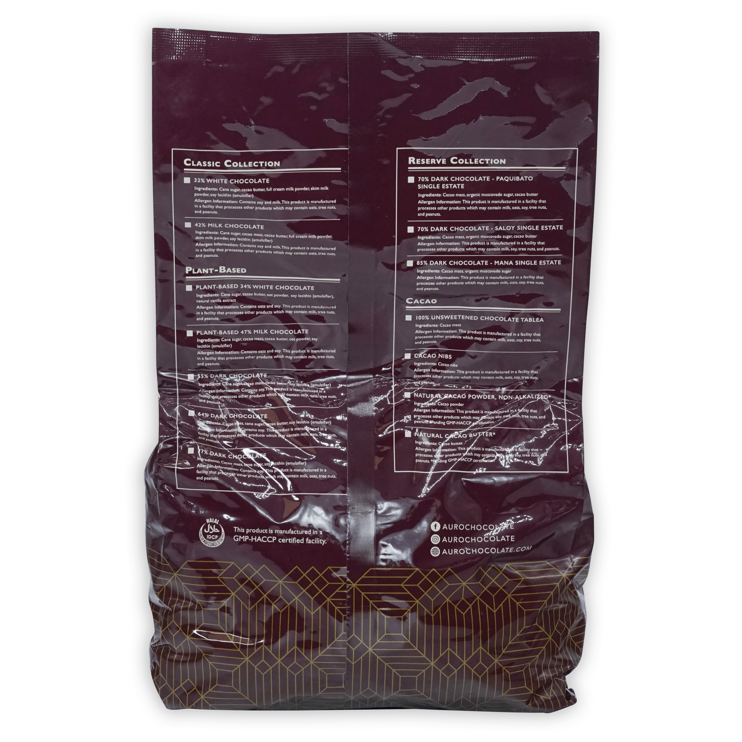 Auro bulk baking dark chocolate 64% coins 1kg glossy purple bag