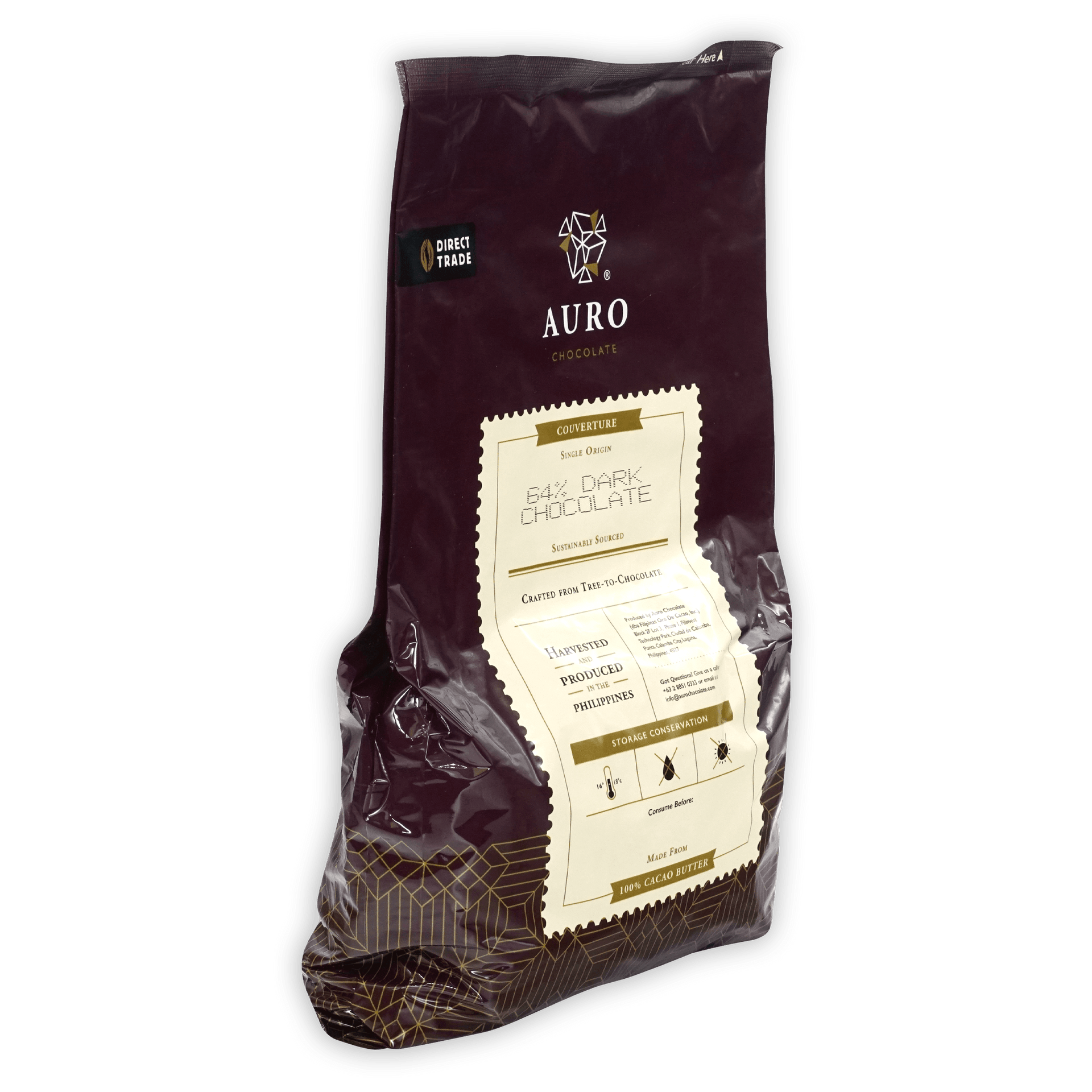 Aurora 84% dark chocolate coins in maroon gold foil bag 1kg bulk