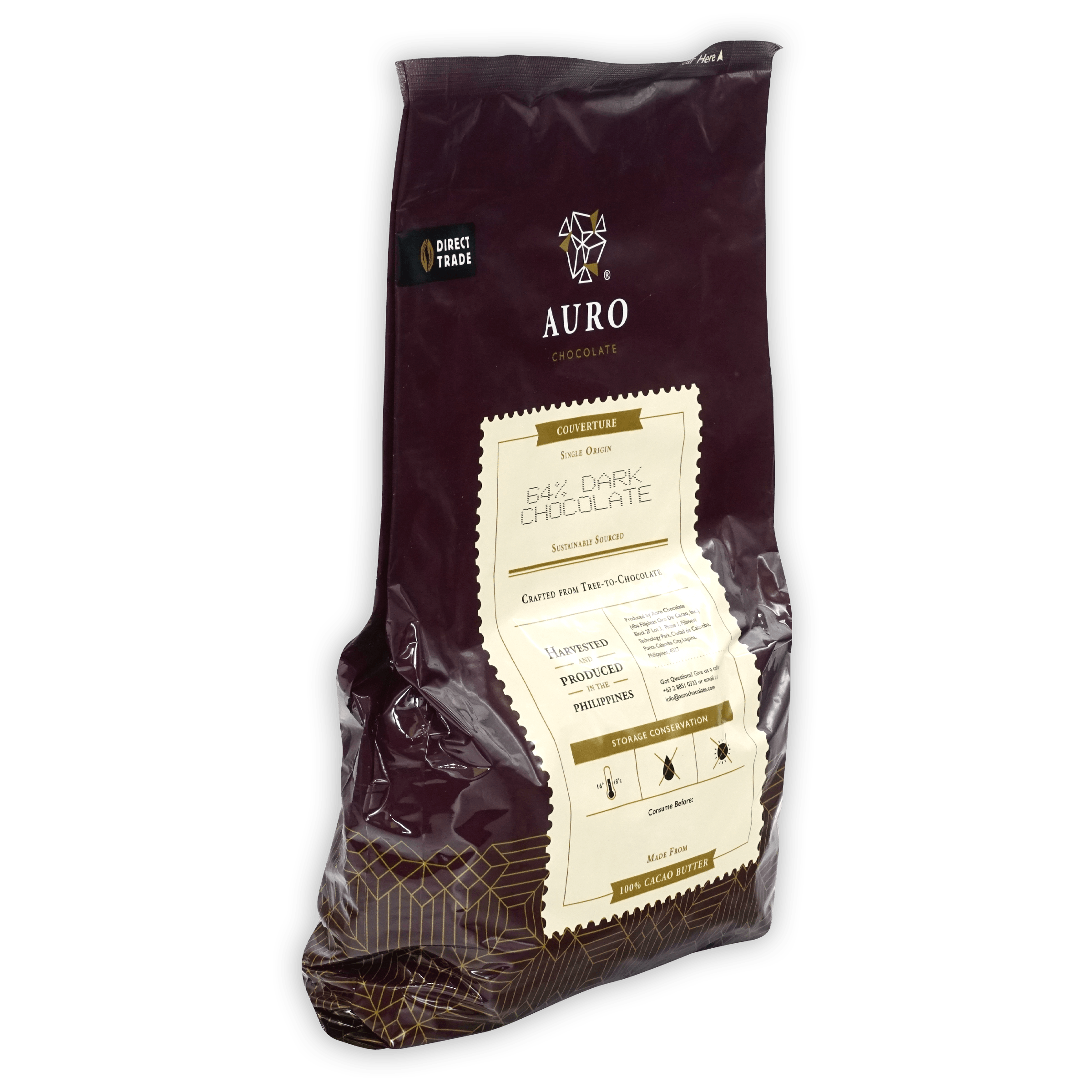 Aurora 84% dark chocolate coins in maroon gold foil bag 1kg bulk