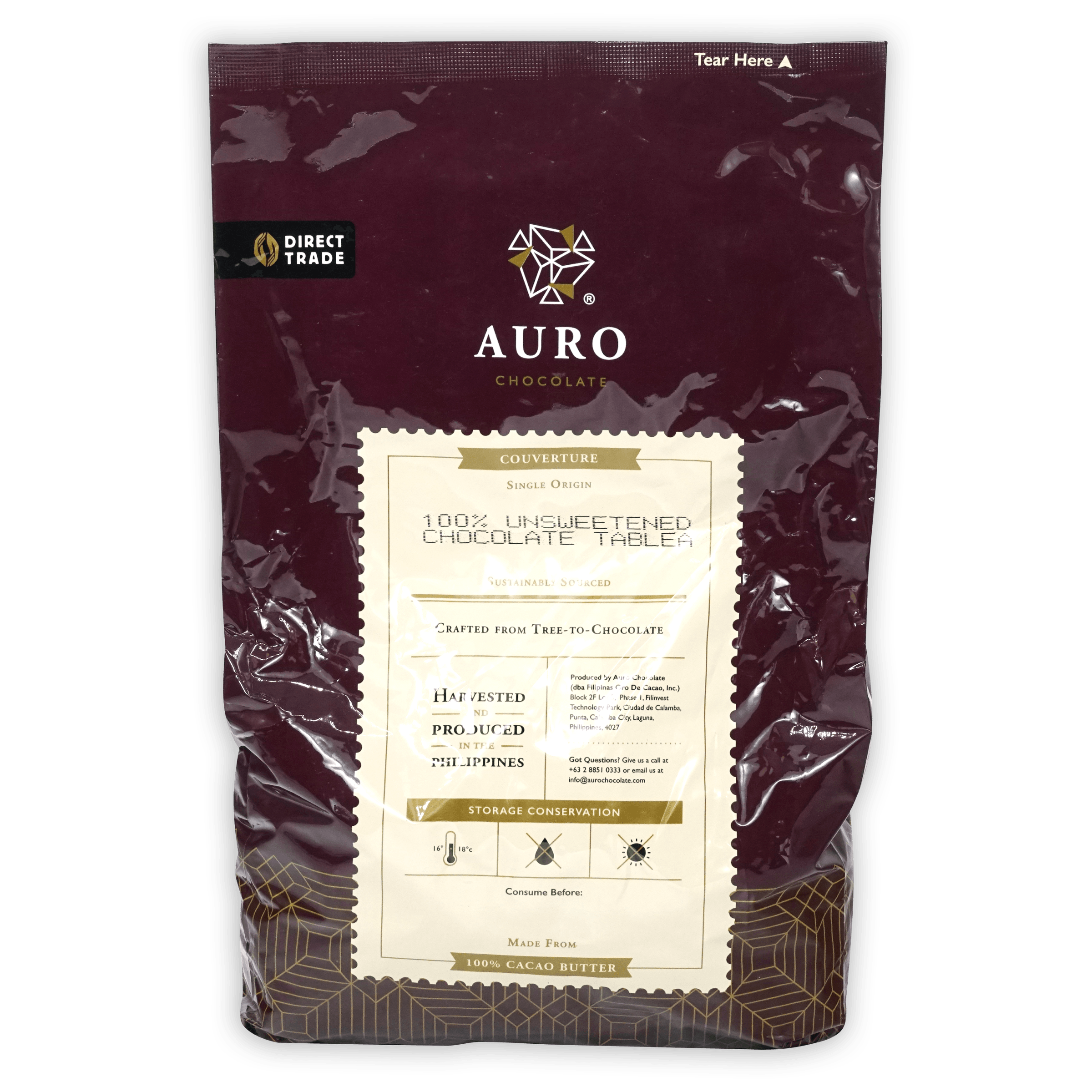 Auro 100% unsweetened dark chocolate coins, 1kg bulk baking pouch