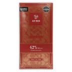 Auro Milk Chocolate 42% bar in red wrapper with gold patterns