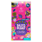 Auro Milk Salted Peanut 47% bar in vibrant pink purple wrap with festive masks