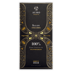 Auro Reserve Saloy 100% dark chocolate bar in black gold foil with leaf patterns