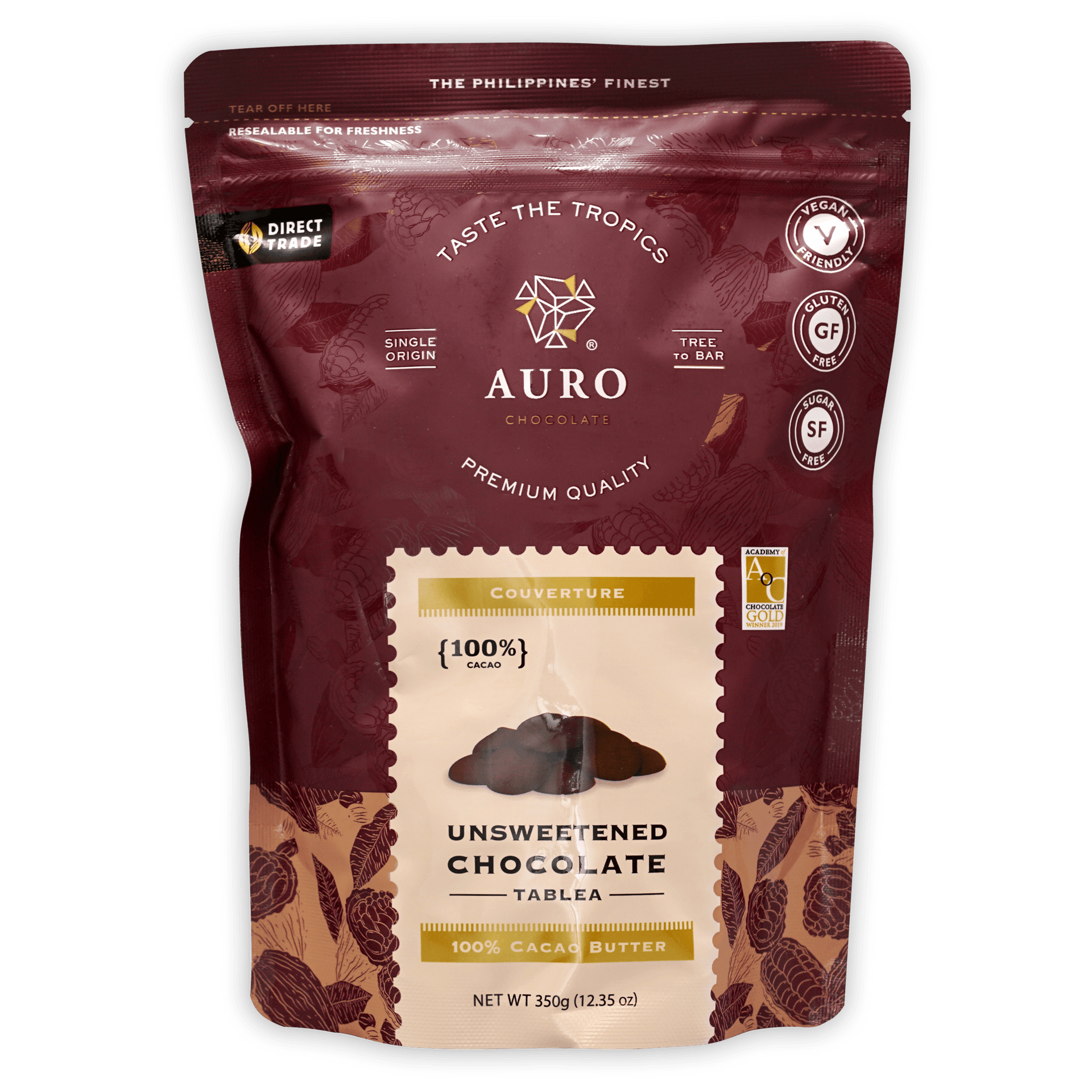 Auro Unsweetened Dark Chocolate Coins 100% tablea 350g bag
