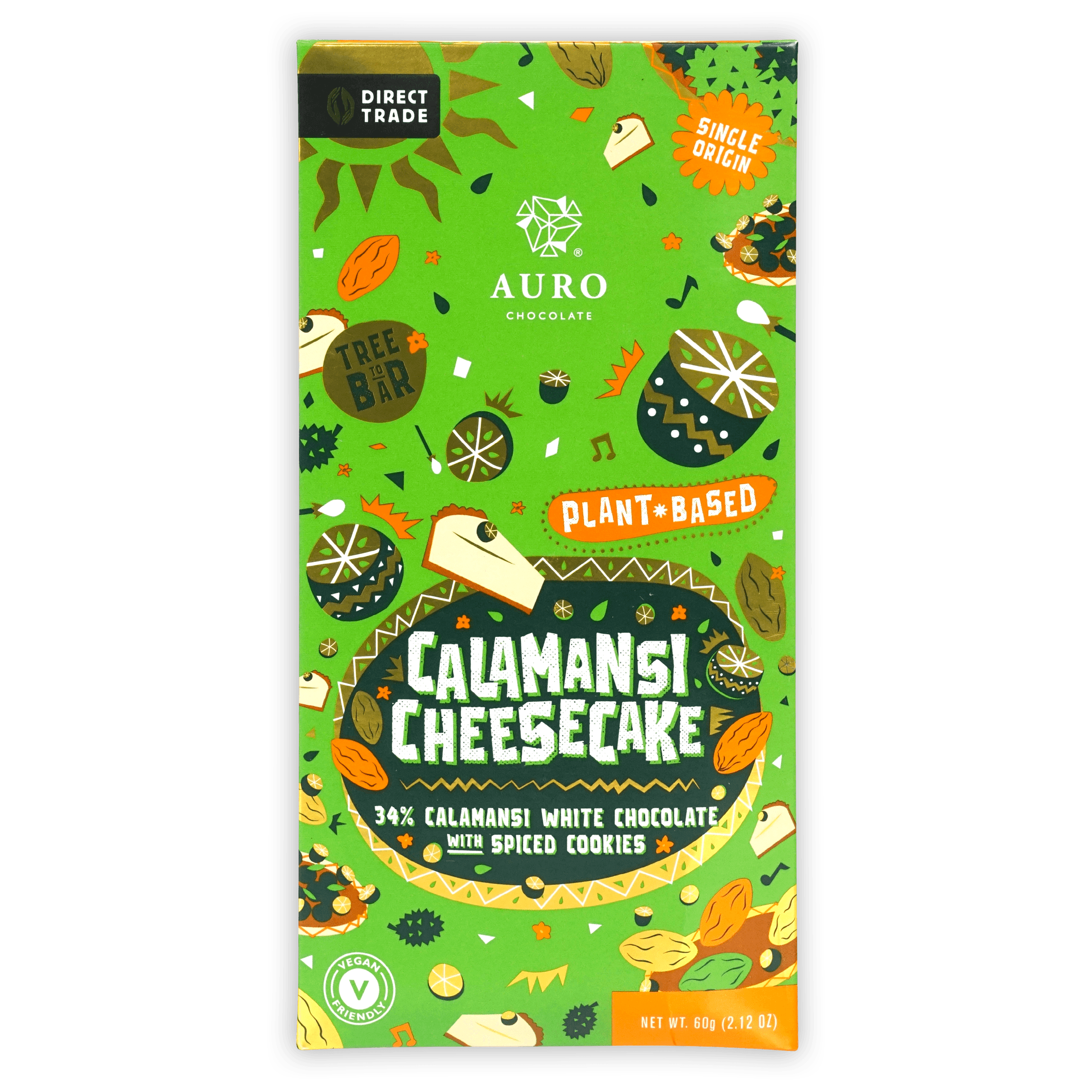 Aurora White Calamansi Cheesecake bar with vibrant green calamansi and playful fruit illustrations